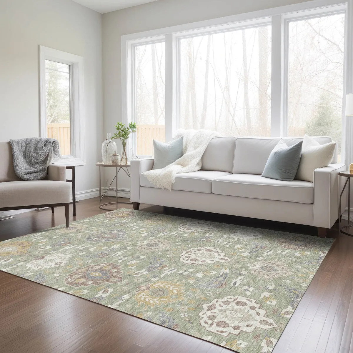 Machine Washable Indoor/ Outdoor Traditional Kashan Chantille Rug