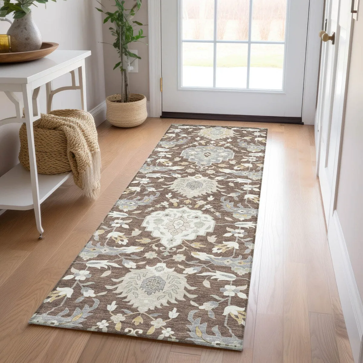 Machine Washable Indoor/ Outdoor Traditional Kashan Chantille Rug