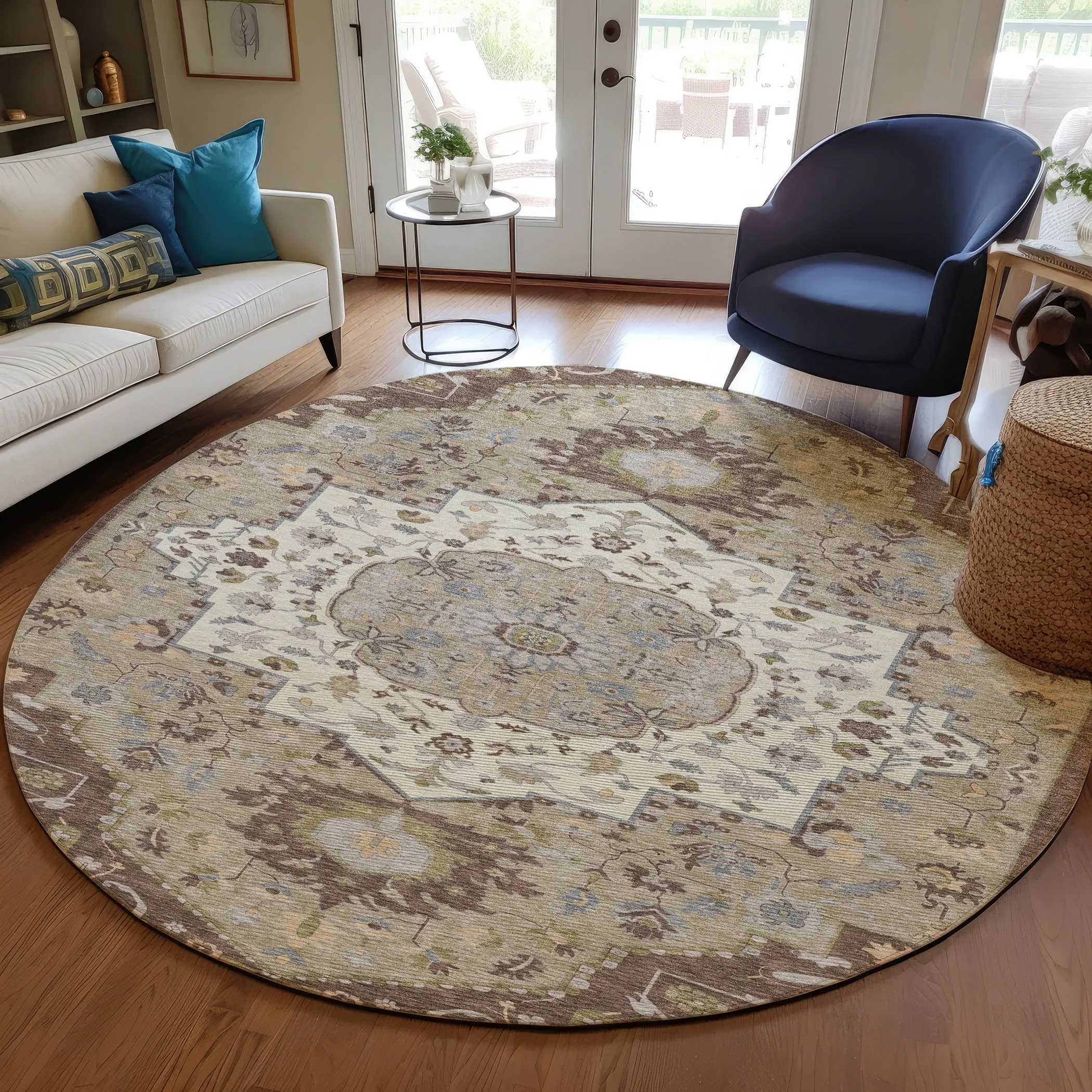 Machine Washable Indoor/ Outdoor Traditional Medallion Chantille Rug