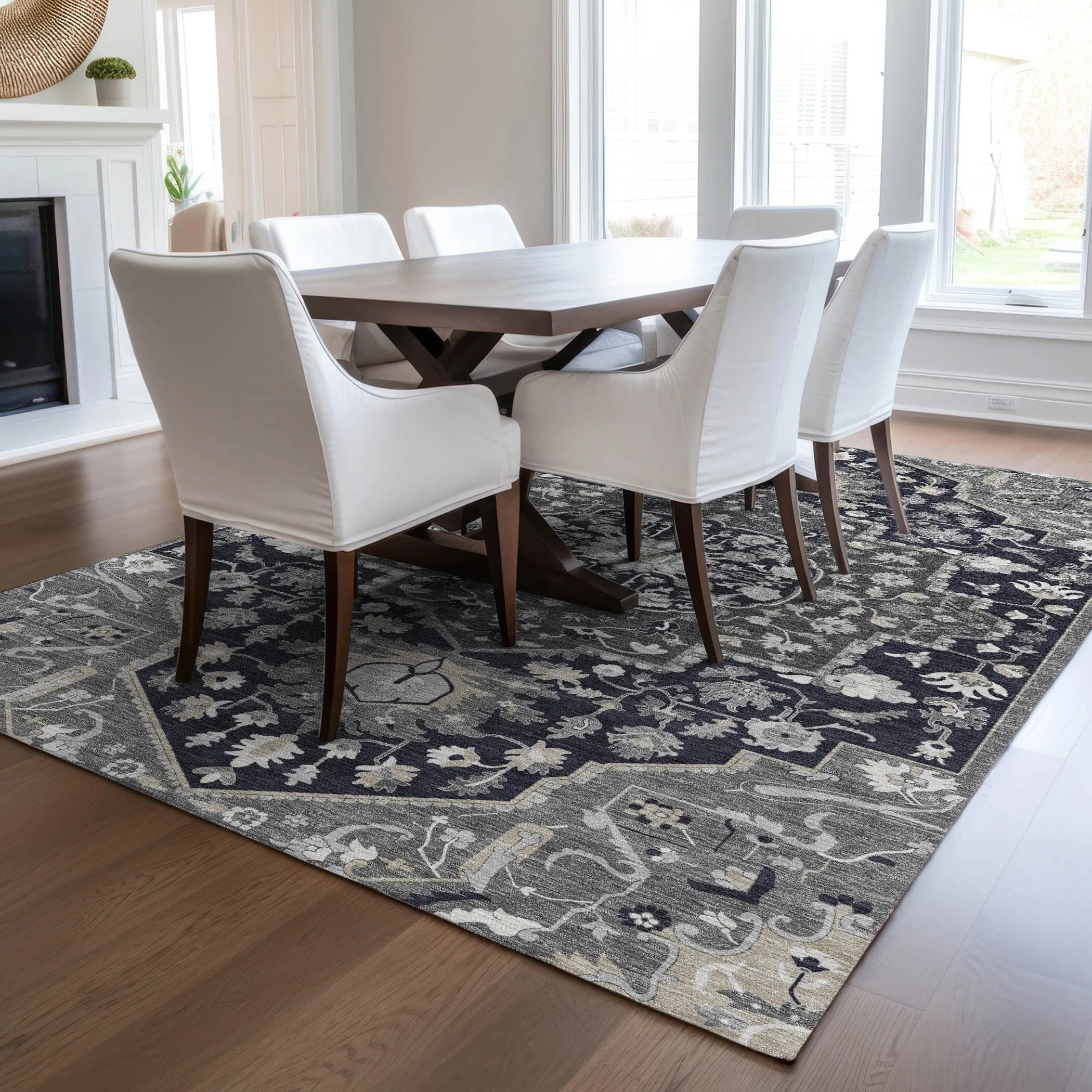 Machine Washable Indoor/ Outdoor Traditional Medallion Chantille Rug