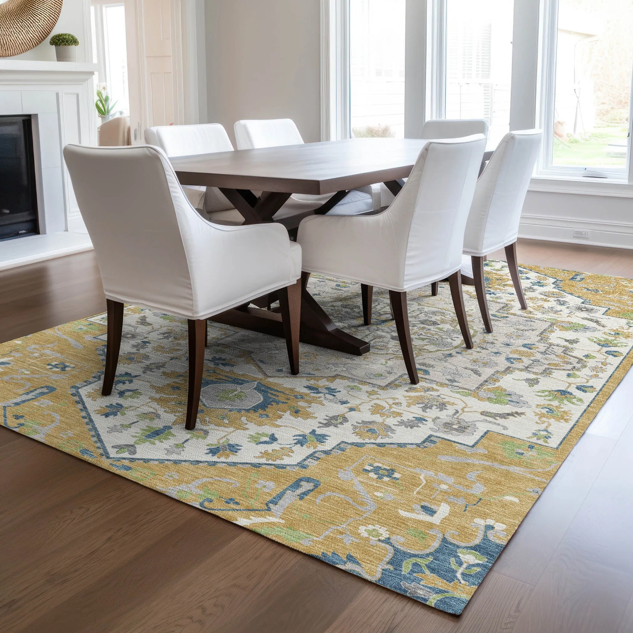 Machine Washable Indoor/ Outdoor Traditional Medallion Chantille Rug