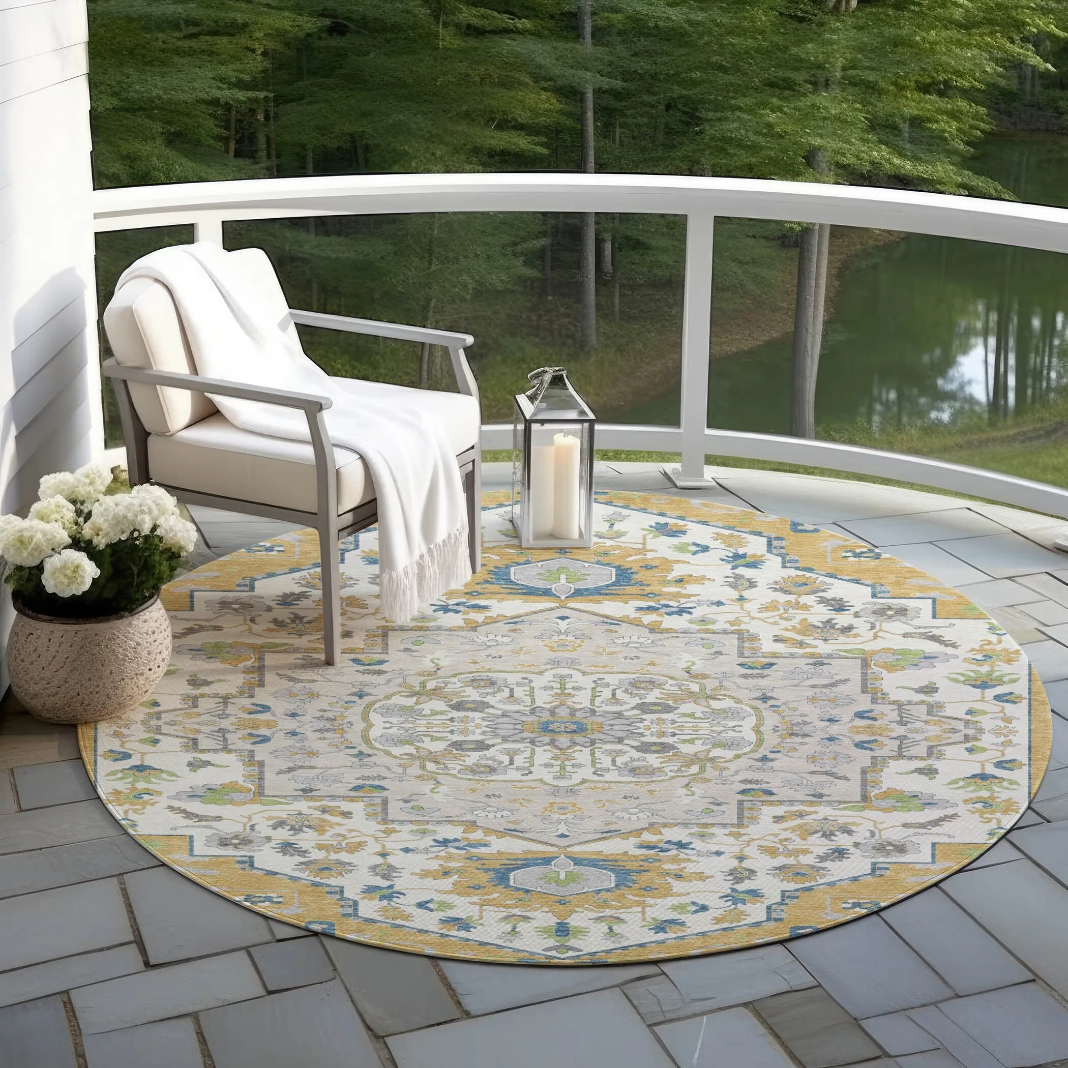 Machine Washable Indoor/ Outdoor Traditional Medallion Chantille Rug