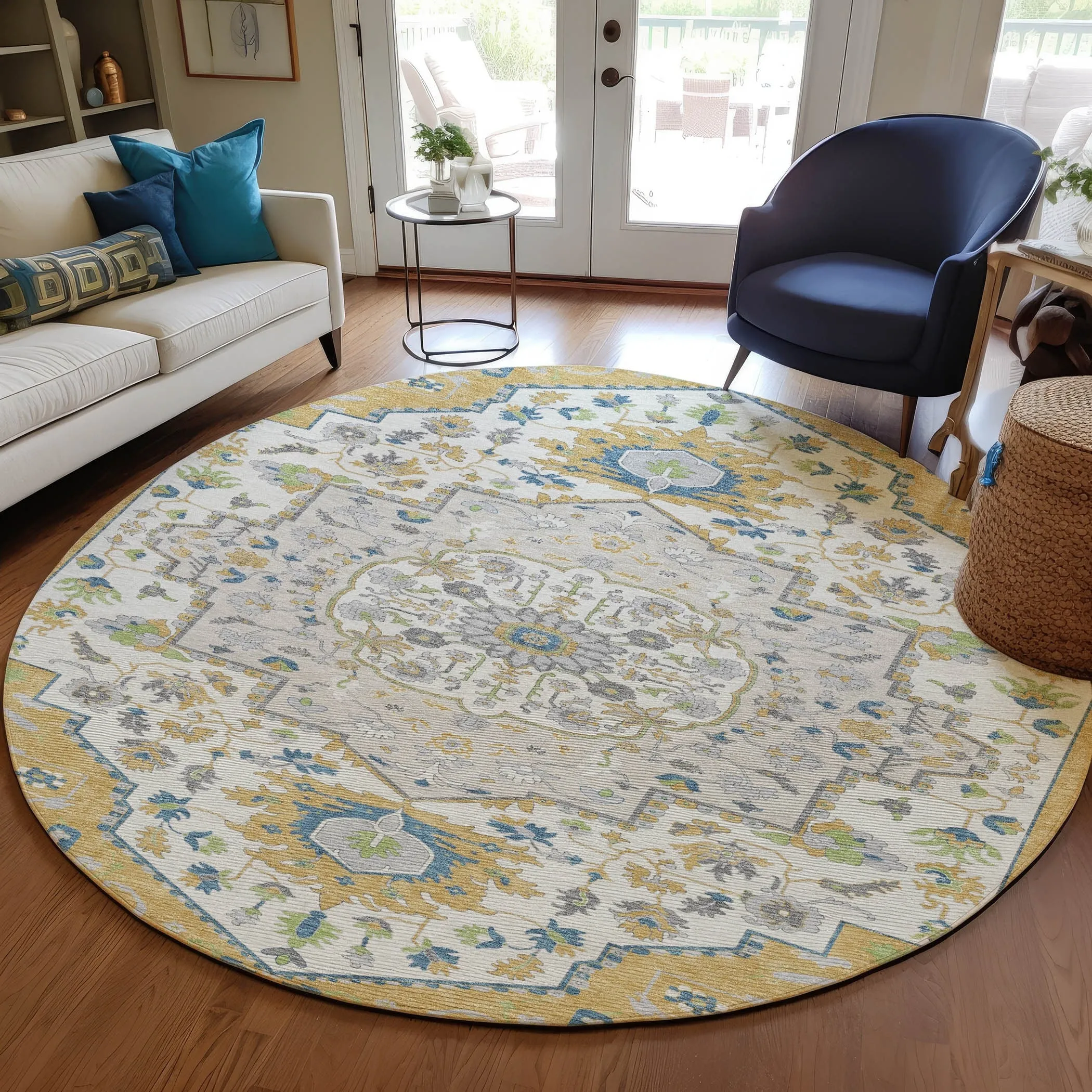 Machine Washable Indoor/ Outdoor Traditional Medallion Chantille Rug