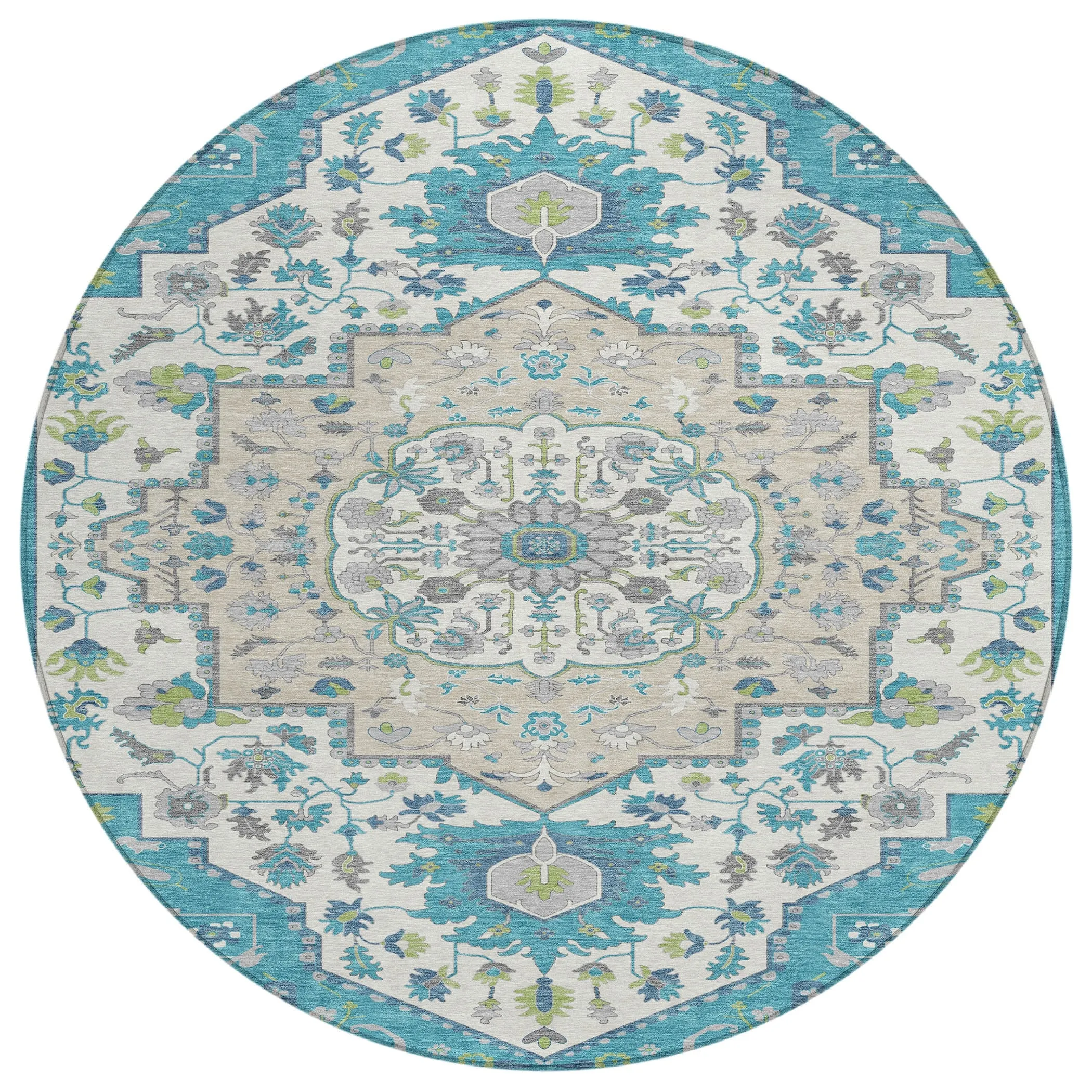 Machine Washable Indoor/ Outdoor Traditional Medallion Chantille Rug
