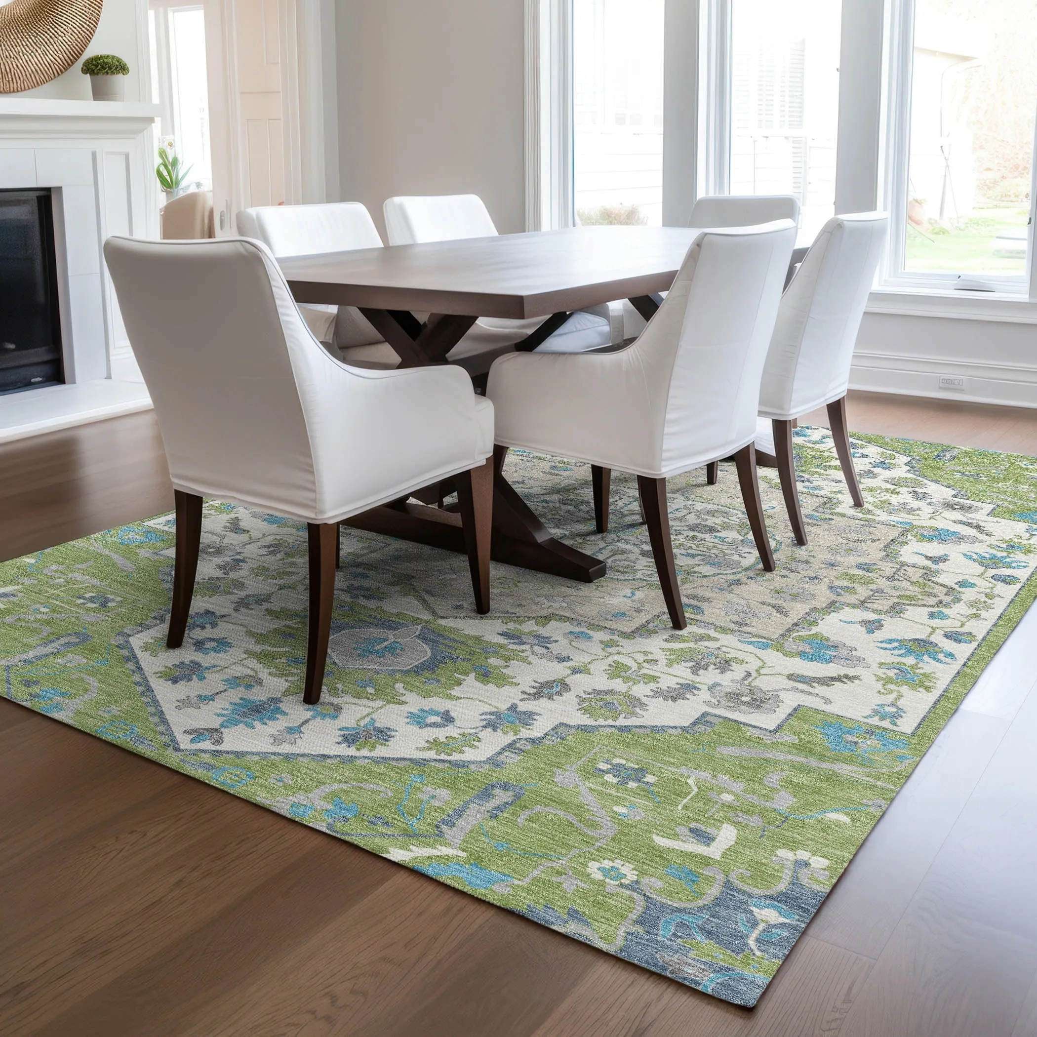 Machine Washable Indoor/ Outdoor Traditional Medallion Chantille Rug