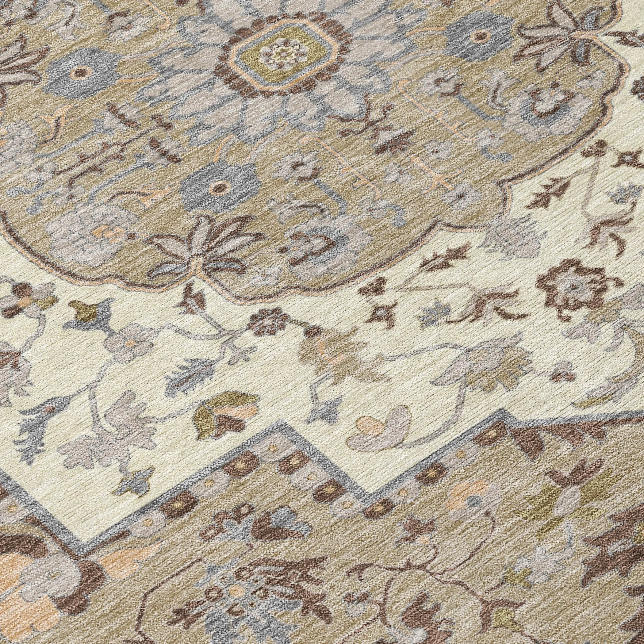 Machine Washable Indoor/ Outdoor Traditional Medallion Chantille Rug