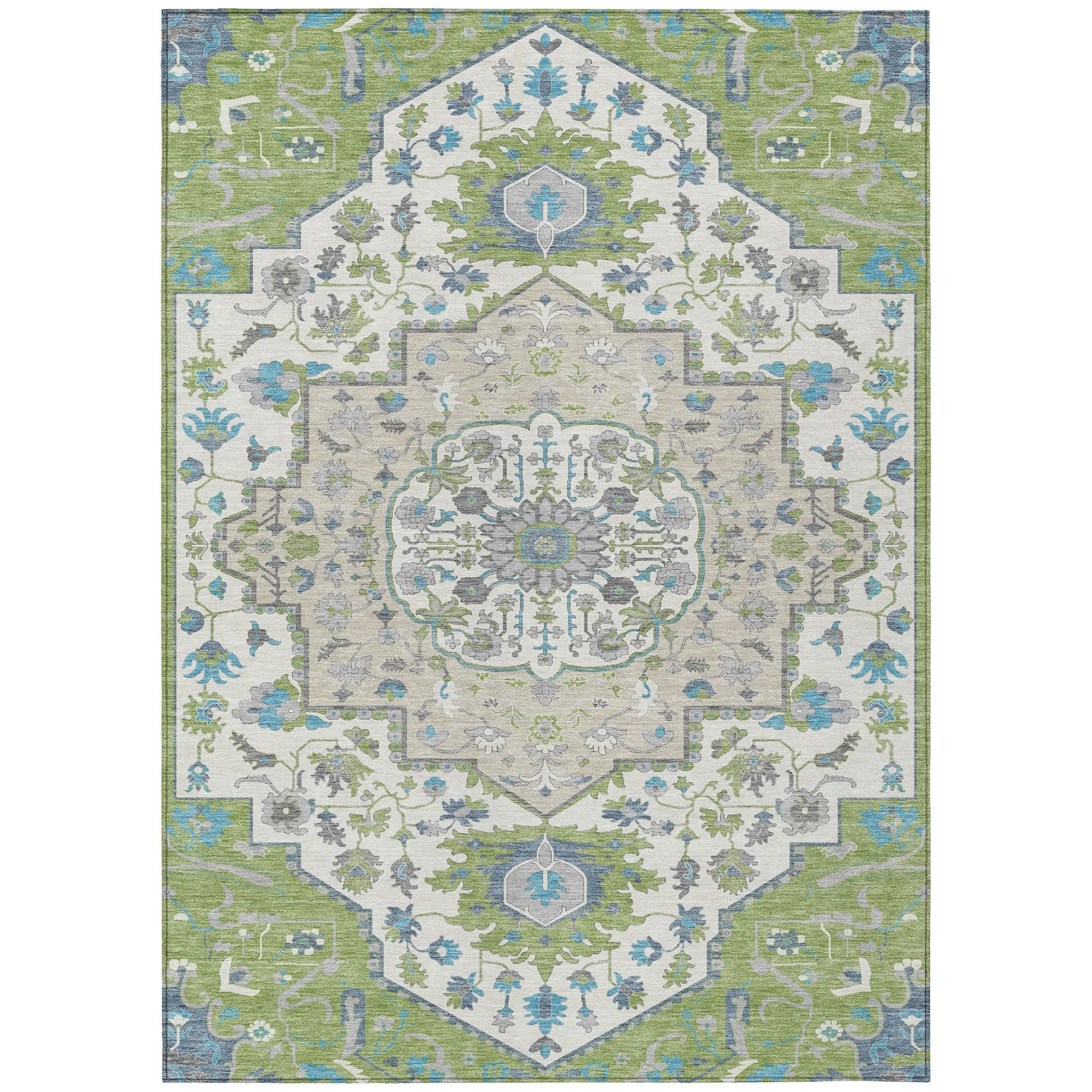 Machine Washable Indoor/ Outdoor Traditional Medallion Chantille Rug