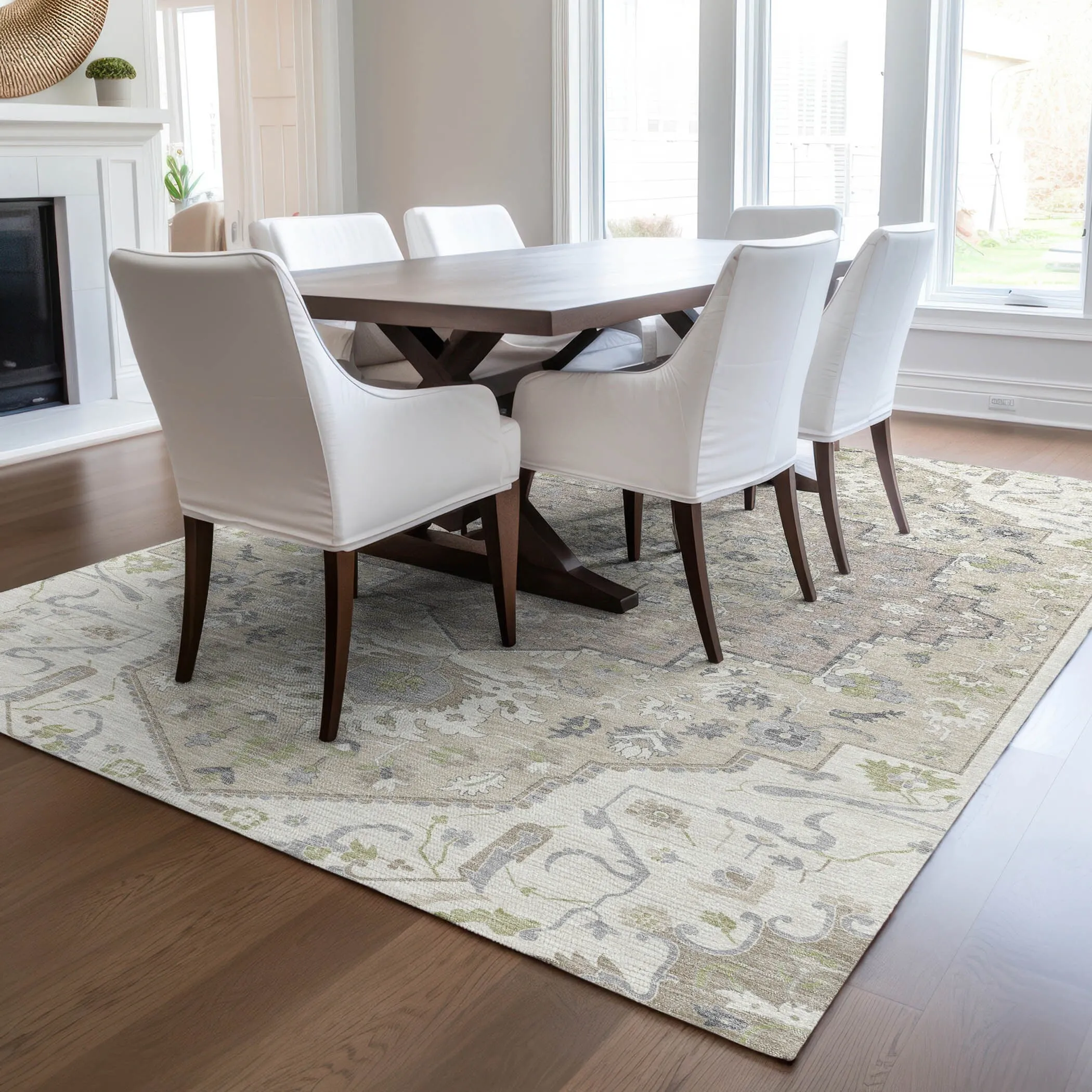 Machine Washable Indoor/ Outdoor Traditional Medallion Chantille Rug