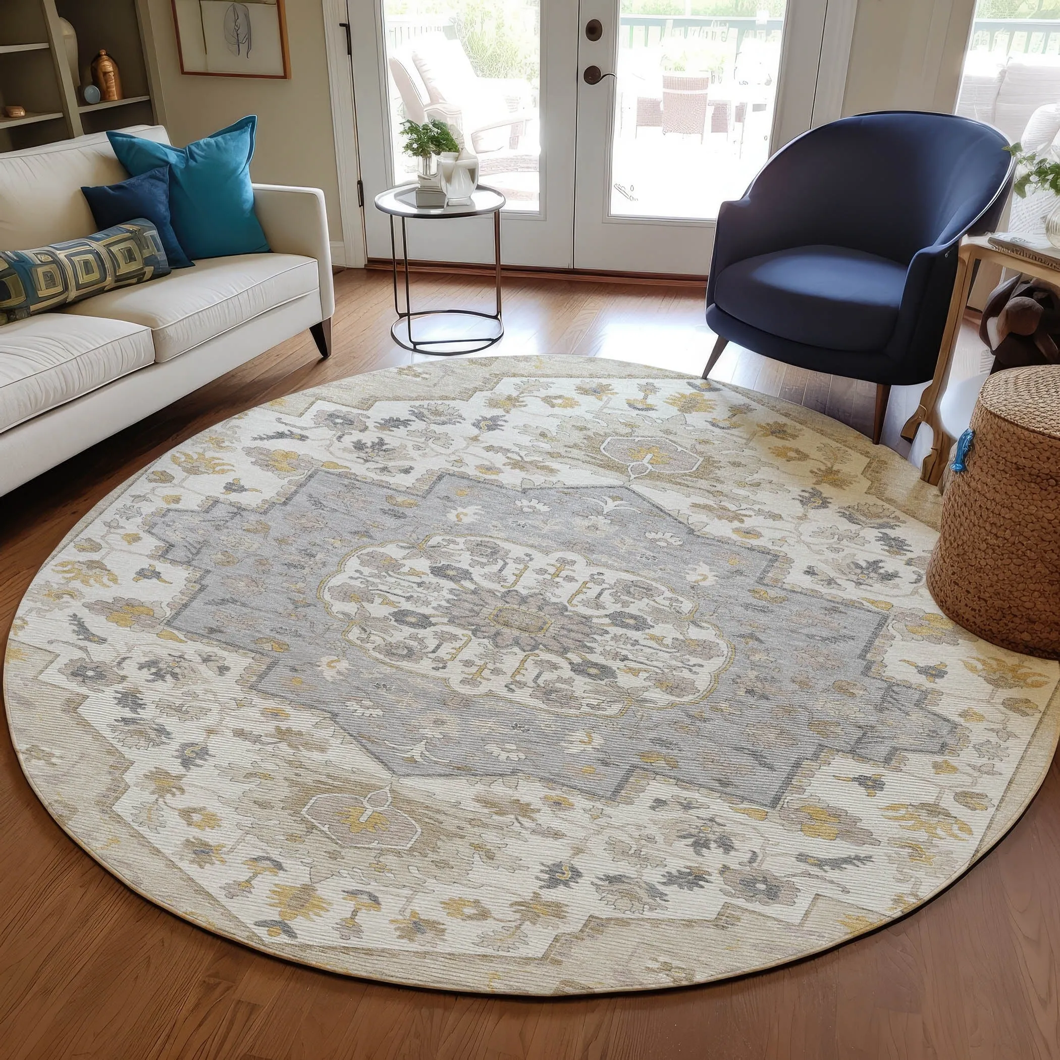 Machine Washable Indoor/ Outdoor Traditional Medallion Chantille Rug
