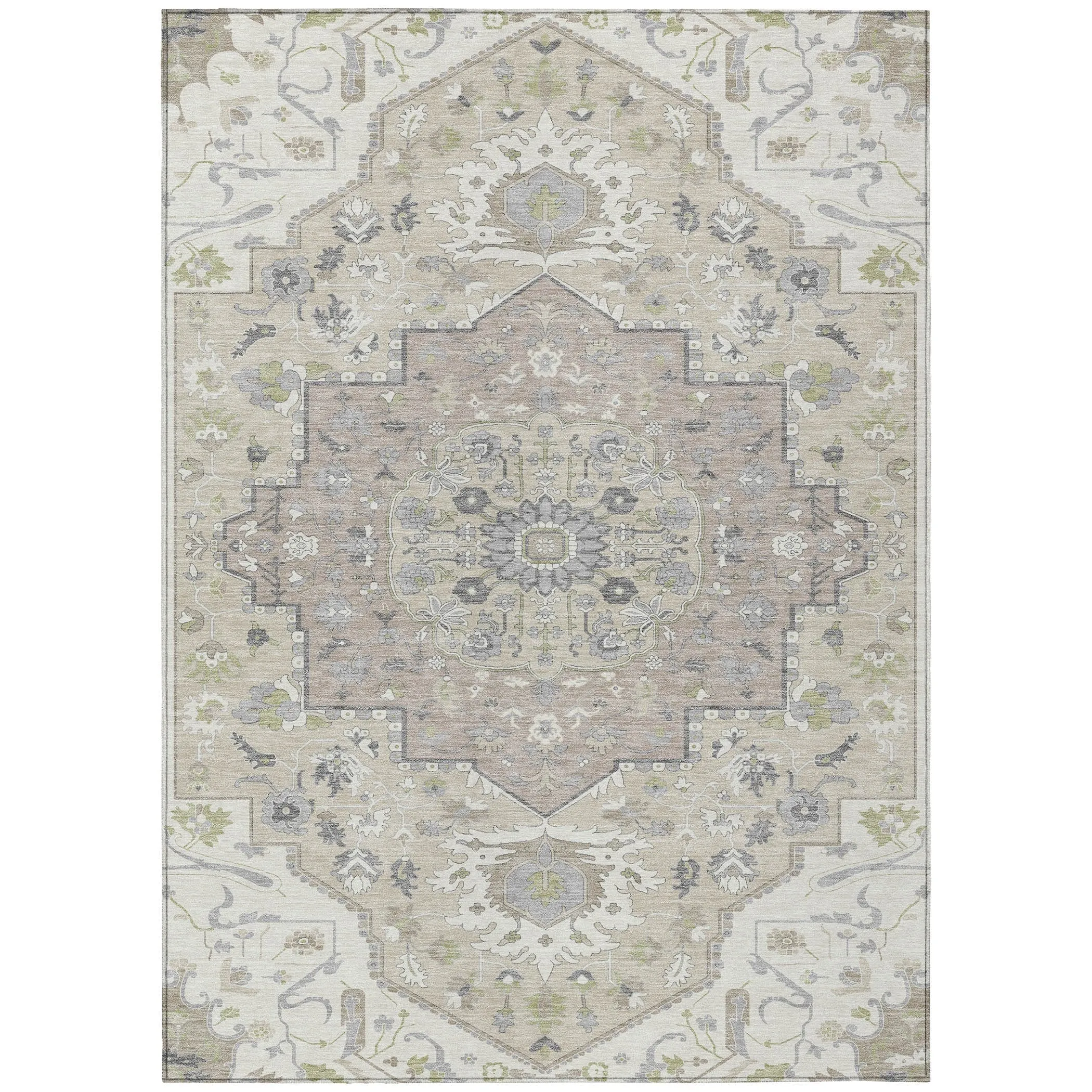Machine Washable Indoor/ Outdoor Traditional Medallion Chantille Rug