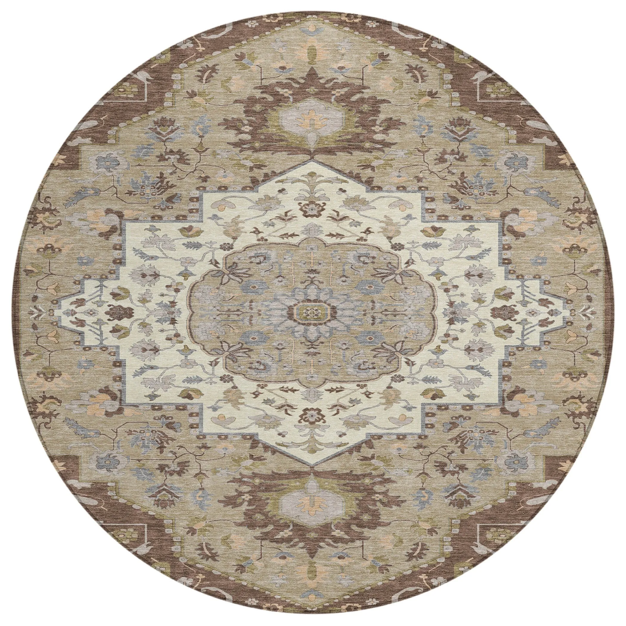 Machine Washable Indoor/ Outdoor Traditional Medallion Chantille Rug