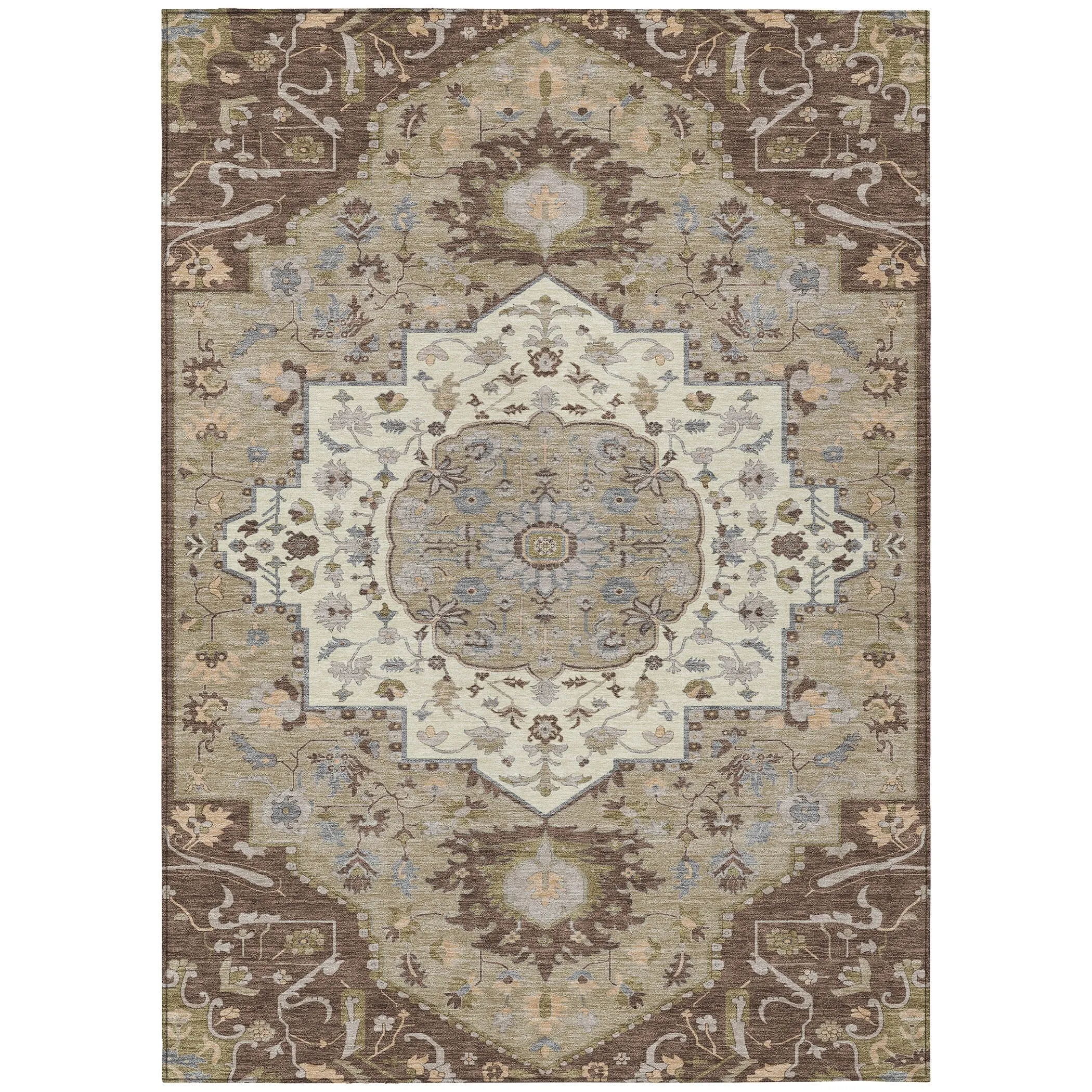 Machine Washable Indoor/ Outdoor Traditional Medallion Chantille Rug