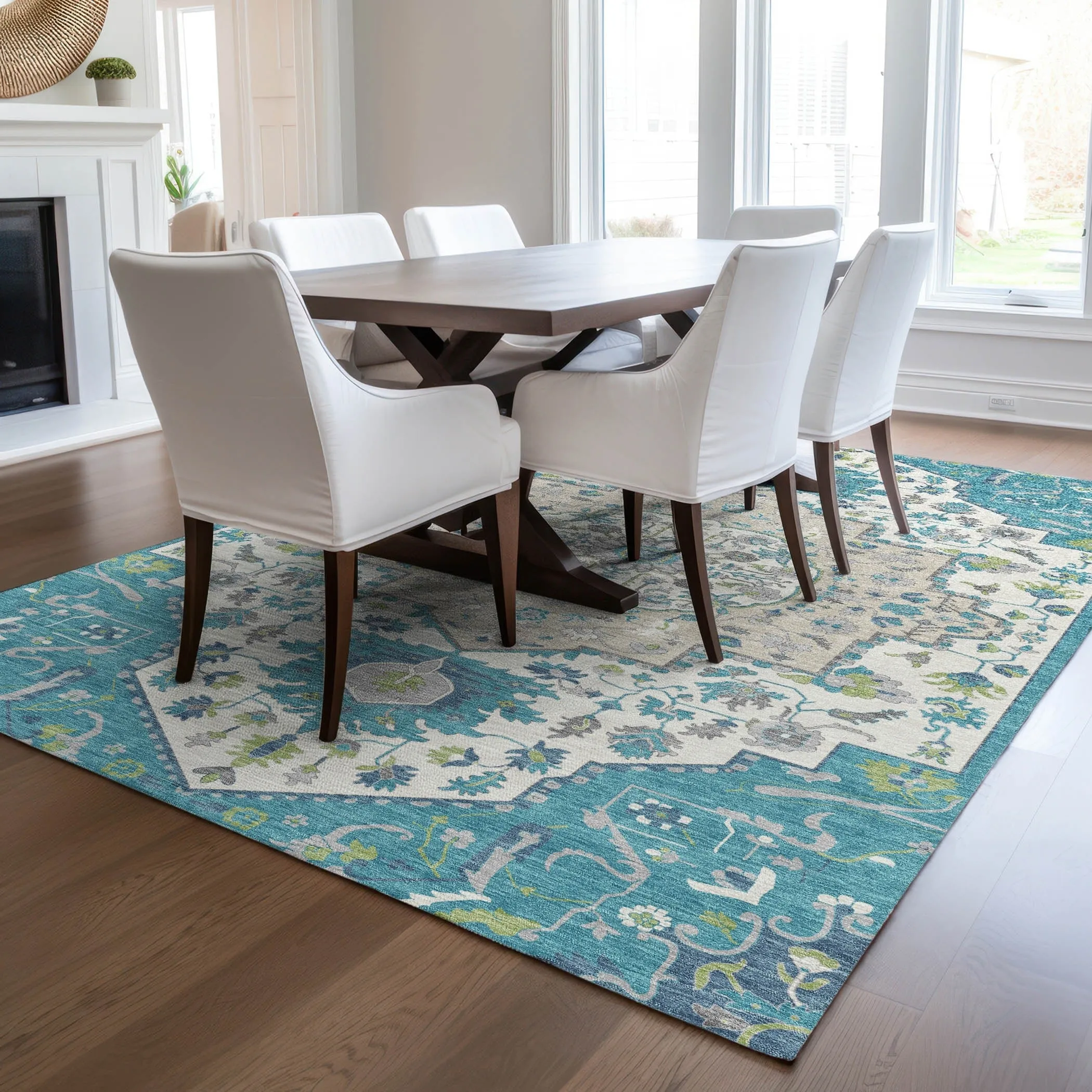 Machine Washable Indoor/ Outdoor Traditional Medallion Chantille Rug