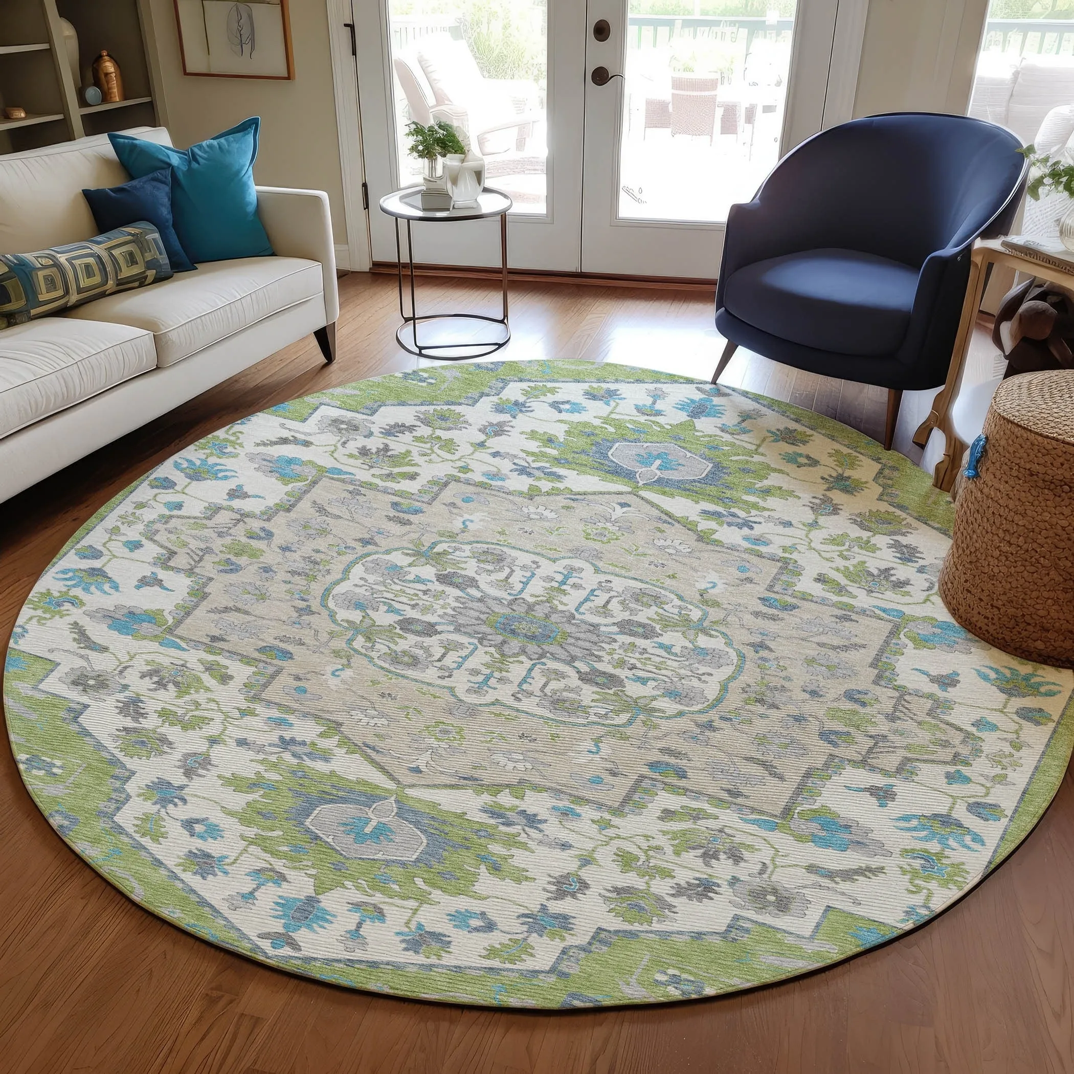 Machine Washable Indoor/ Outdoor Traditional Medallion Chantille Rug