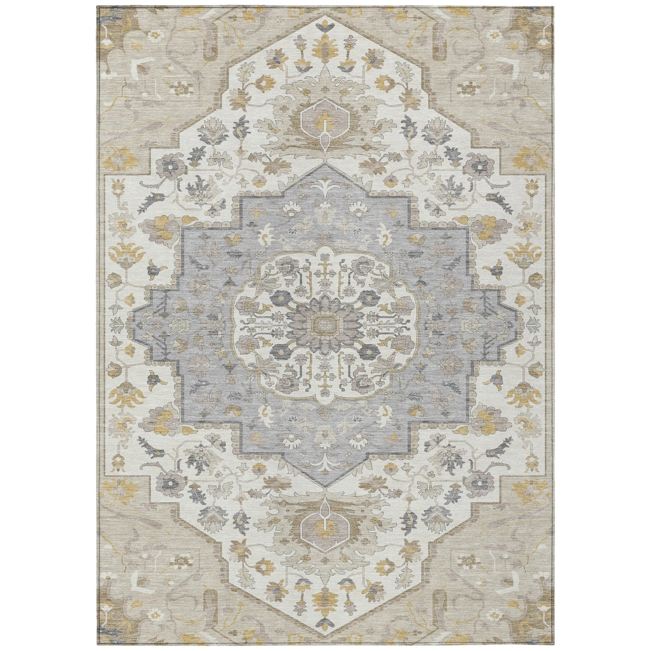 Machine Washable Indoor/ Outdoor Traditional Medallion Chantille Rug