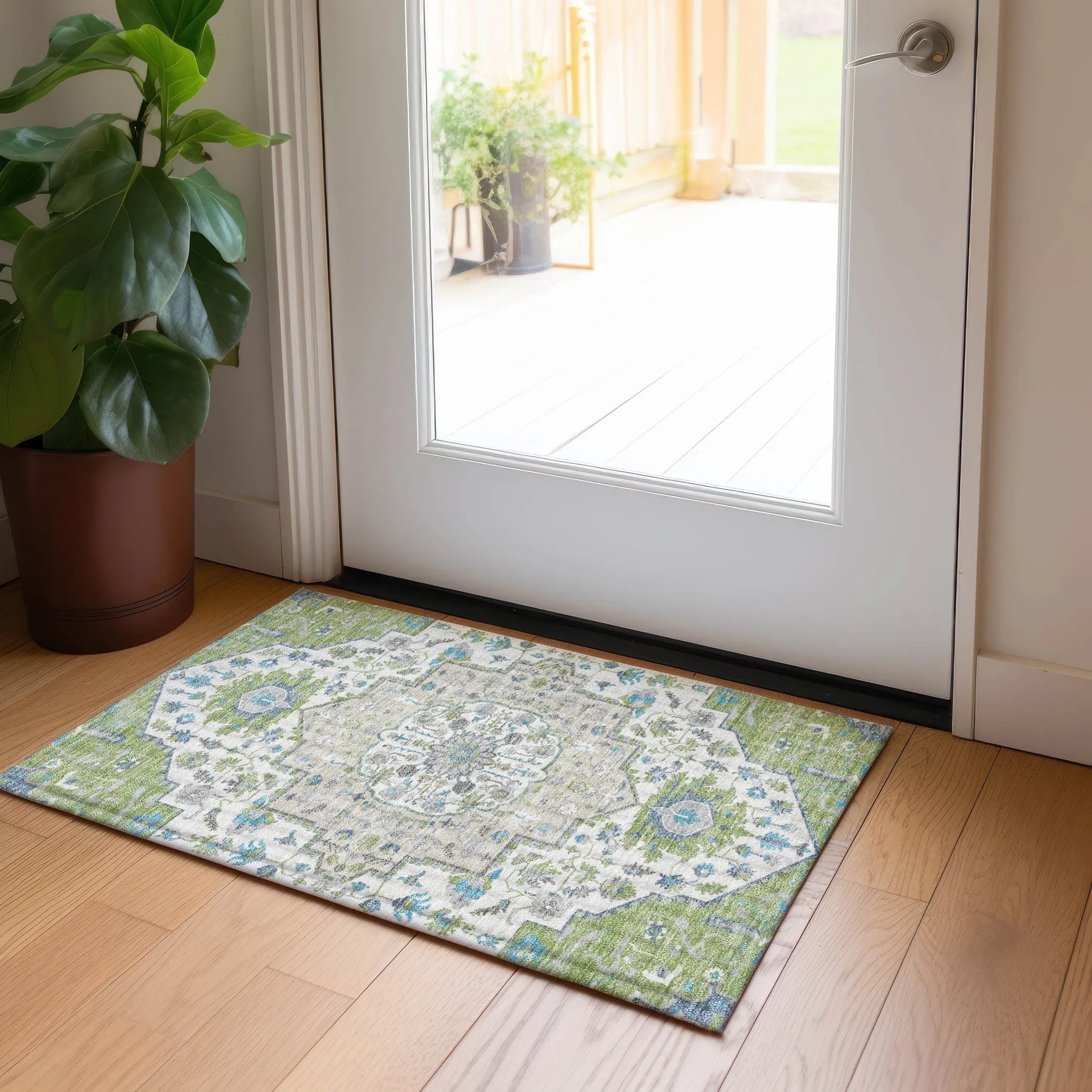 Machine Washable Indoor/ Outdoor Traditional Medallion Chantille Rug