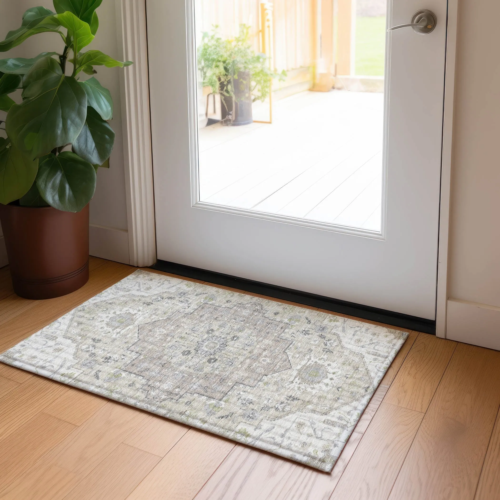Machine Washable Indoor/ Outdoor Traditional Medallion Chantille Rug