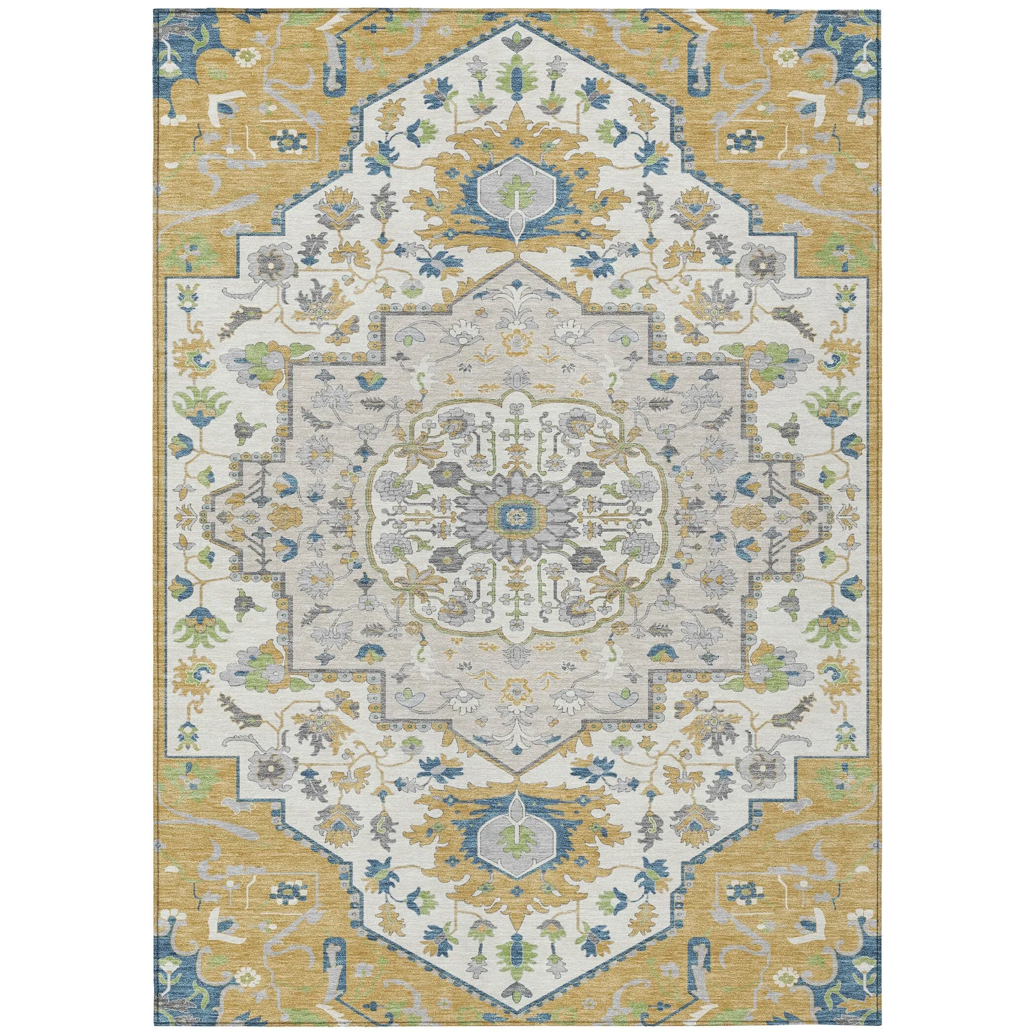 Machine Washable Indoor/ Outdoor Traditional Medallion Chantille Rug