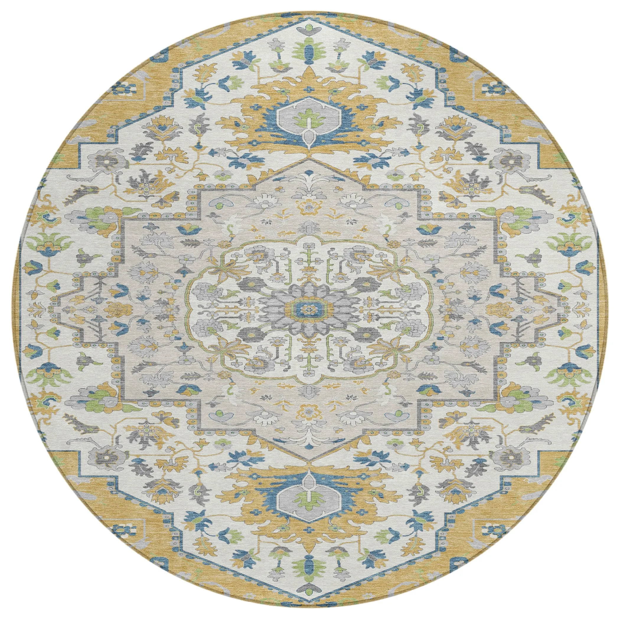 Machine Washable Indoor/ Outdoor Traditional Medallion Chantille Rug