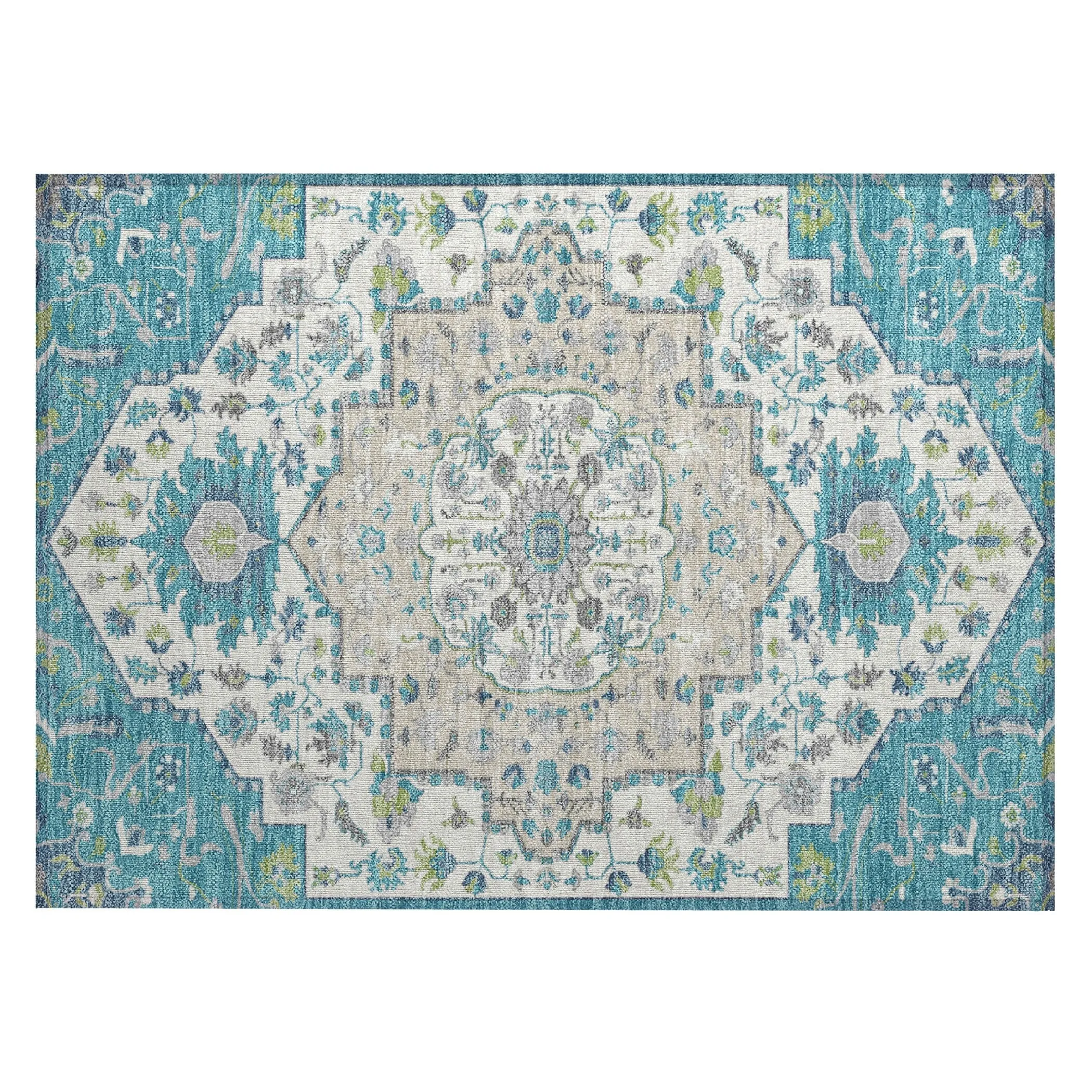 Machine Washable Indoor/ Outdoor Traditional Medallion Chantille Rug