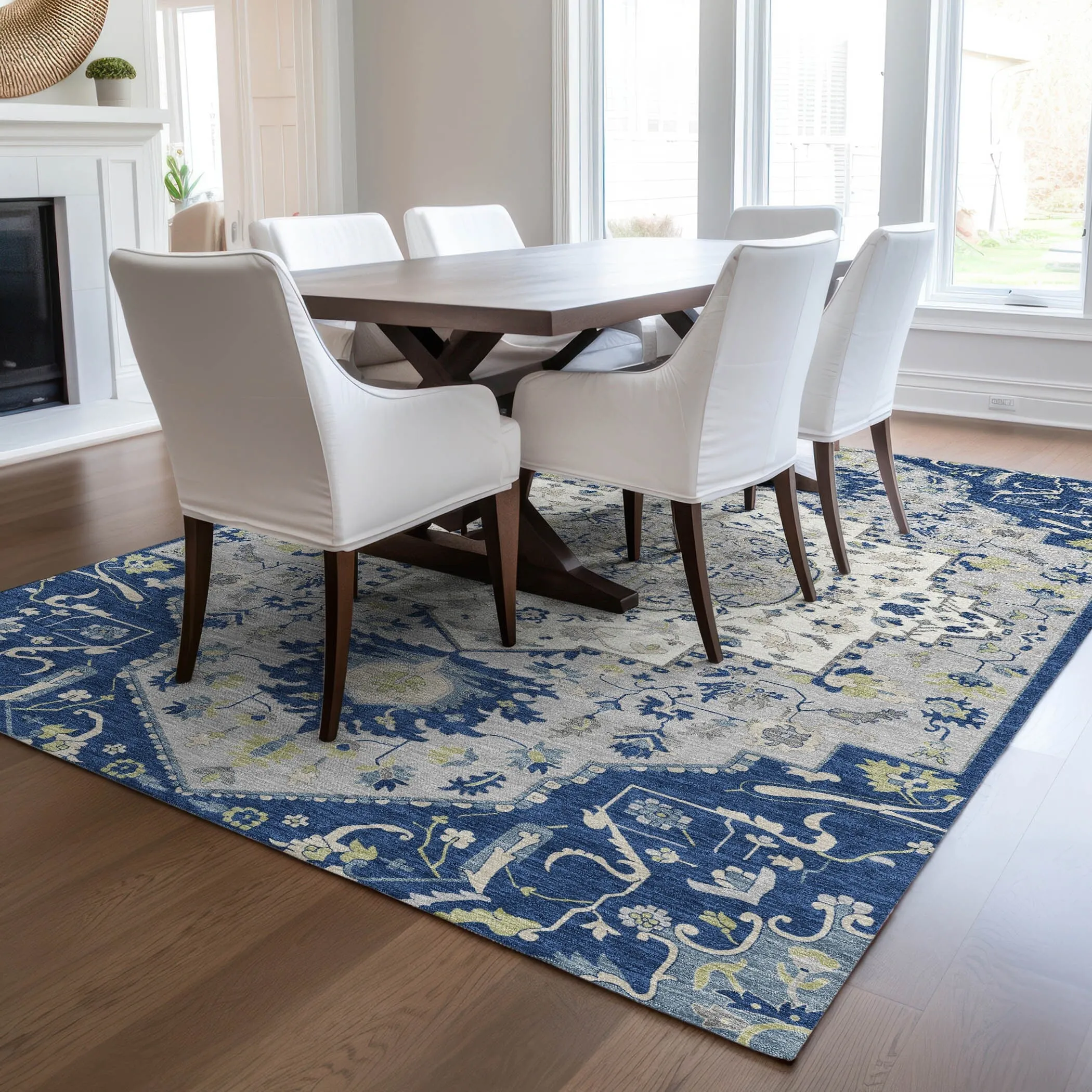 Machine Washable Indoor/ Outdoor Traditional Medallion Chantille Rug
