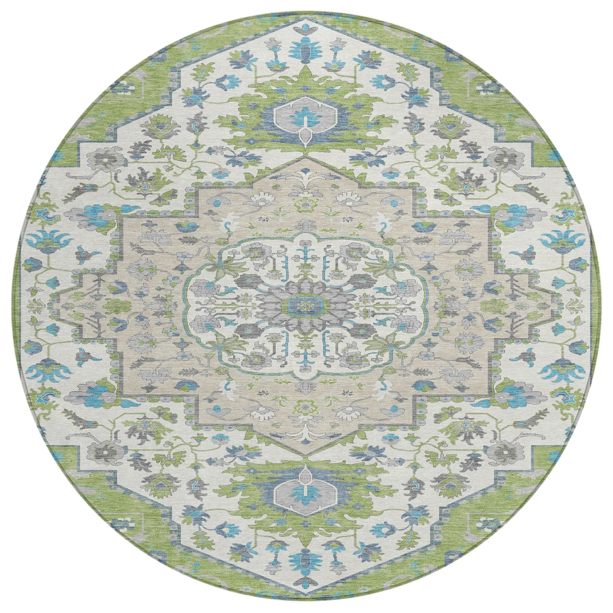 Machine Washable Indoor/ Outdoor Traditional Medallion Chantille Rug
