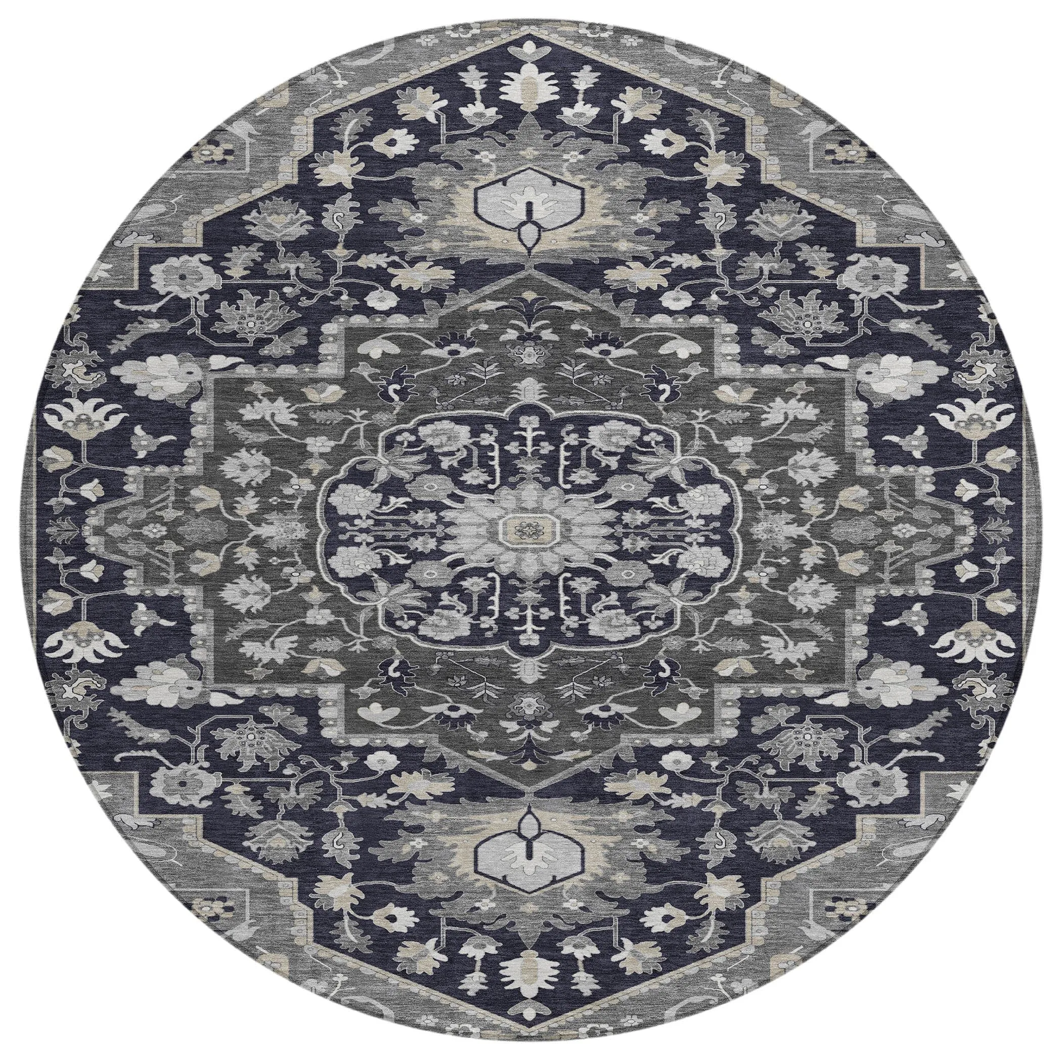 Machine Washable Indoor/ Outdoor Traditional Medallion Chantille Rug