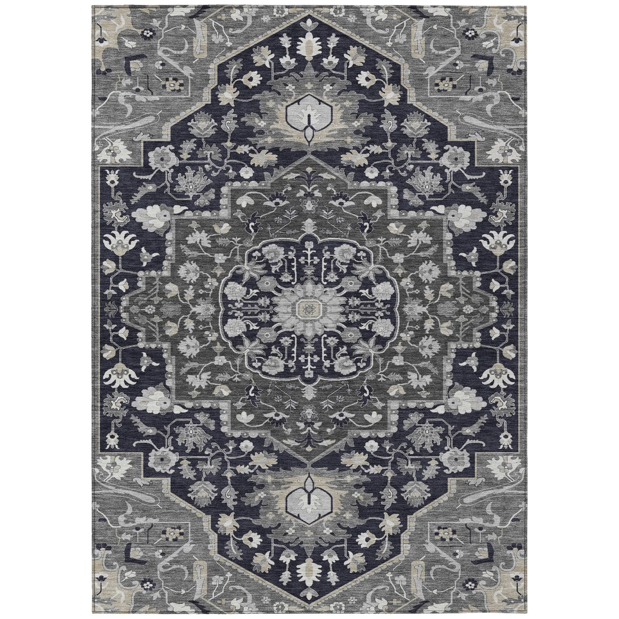 Machine Washable Indoor/ Outdoor Traditional Medallion Chantille Rug