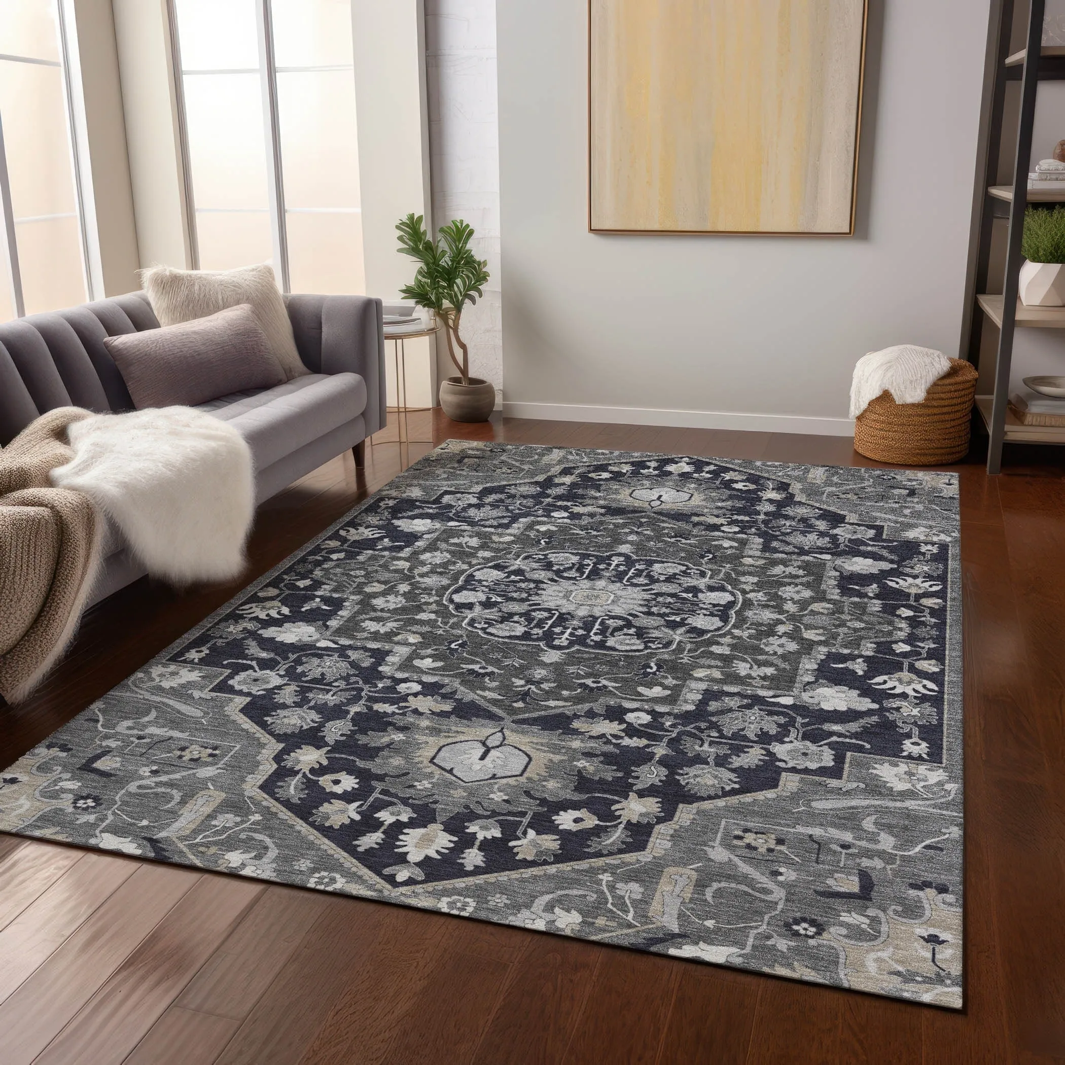 Machine Washable Indoor/ Outdoor Traditional Medallion Chantille Rug