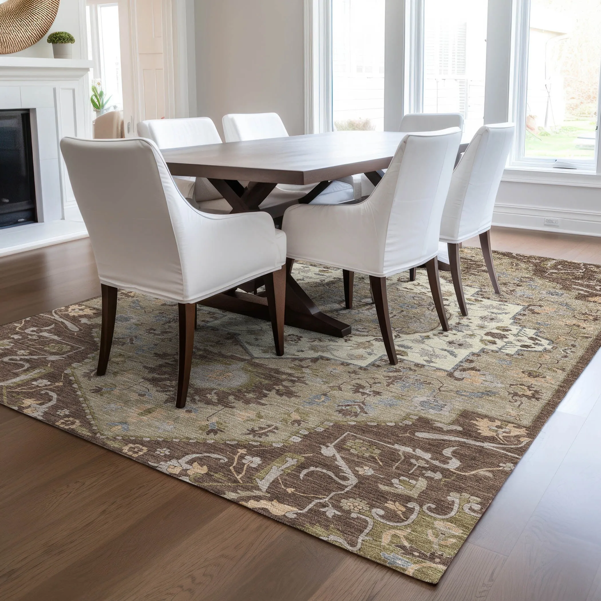 Machine Washable Indoor/ Outdoor Traditional Medallion Chantille Rug