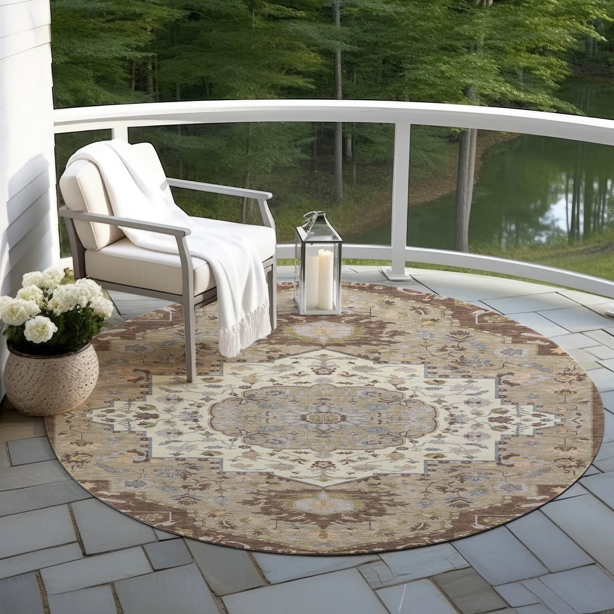 Machine Washable Indoor/ Outdoor Traditional Medallion Chantille Rug