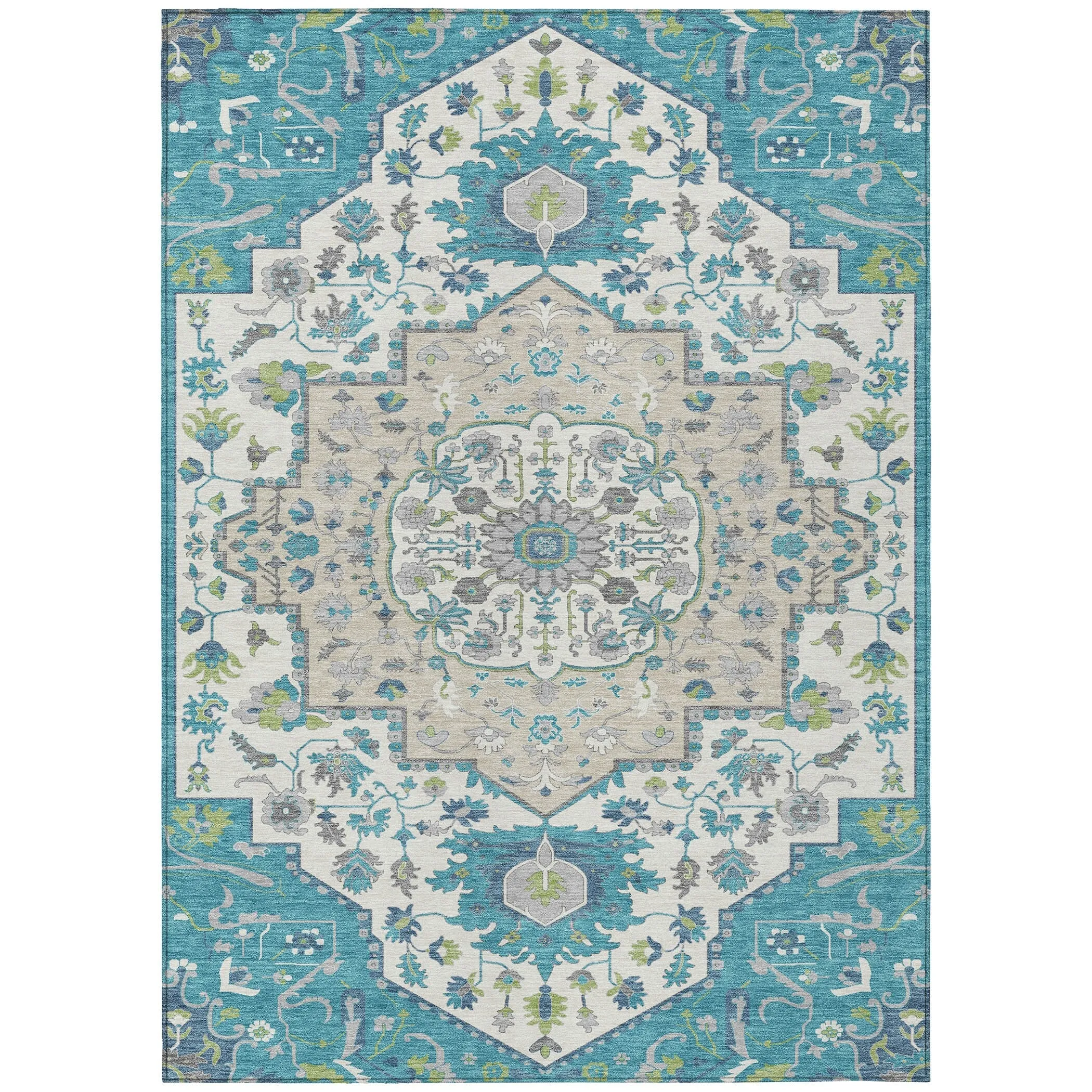 Machine Washable Indoor/ Outdoor Traditional Medallion Chantille Rug