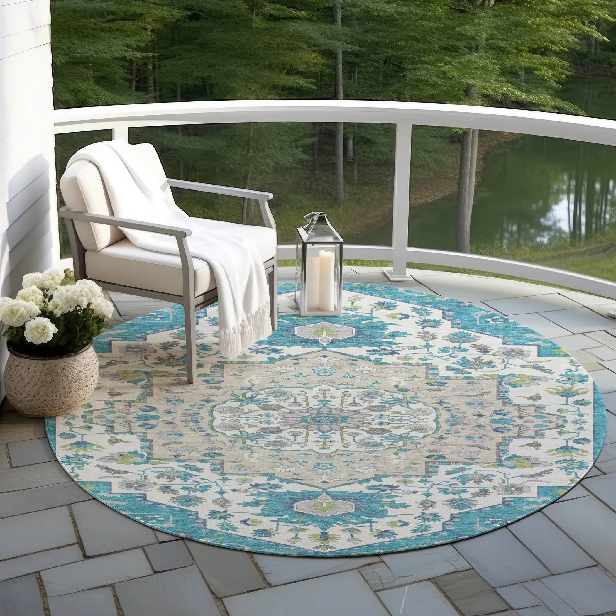 Machine Washable Indoor/ Outdoor Traditional Medallion Chantille Rug