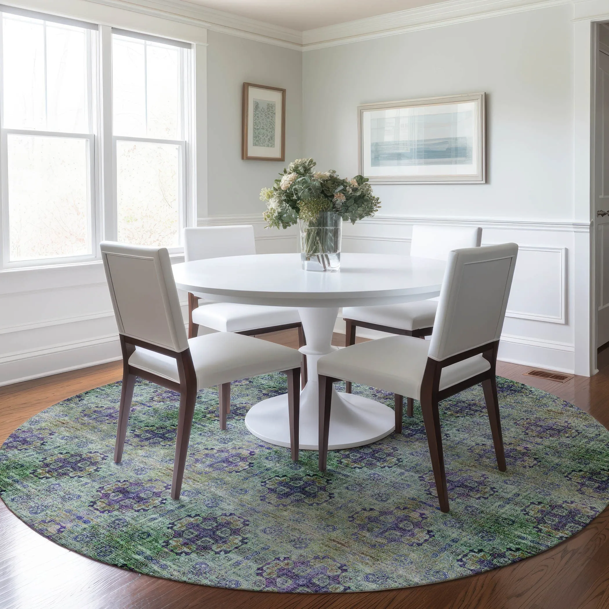 Machine Washable Indoor/ Outdoor Vintage Medallions Chantille Rug