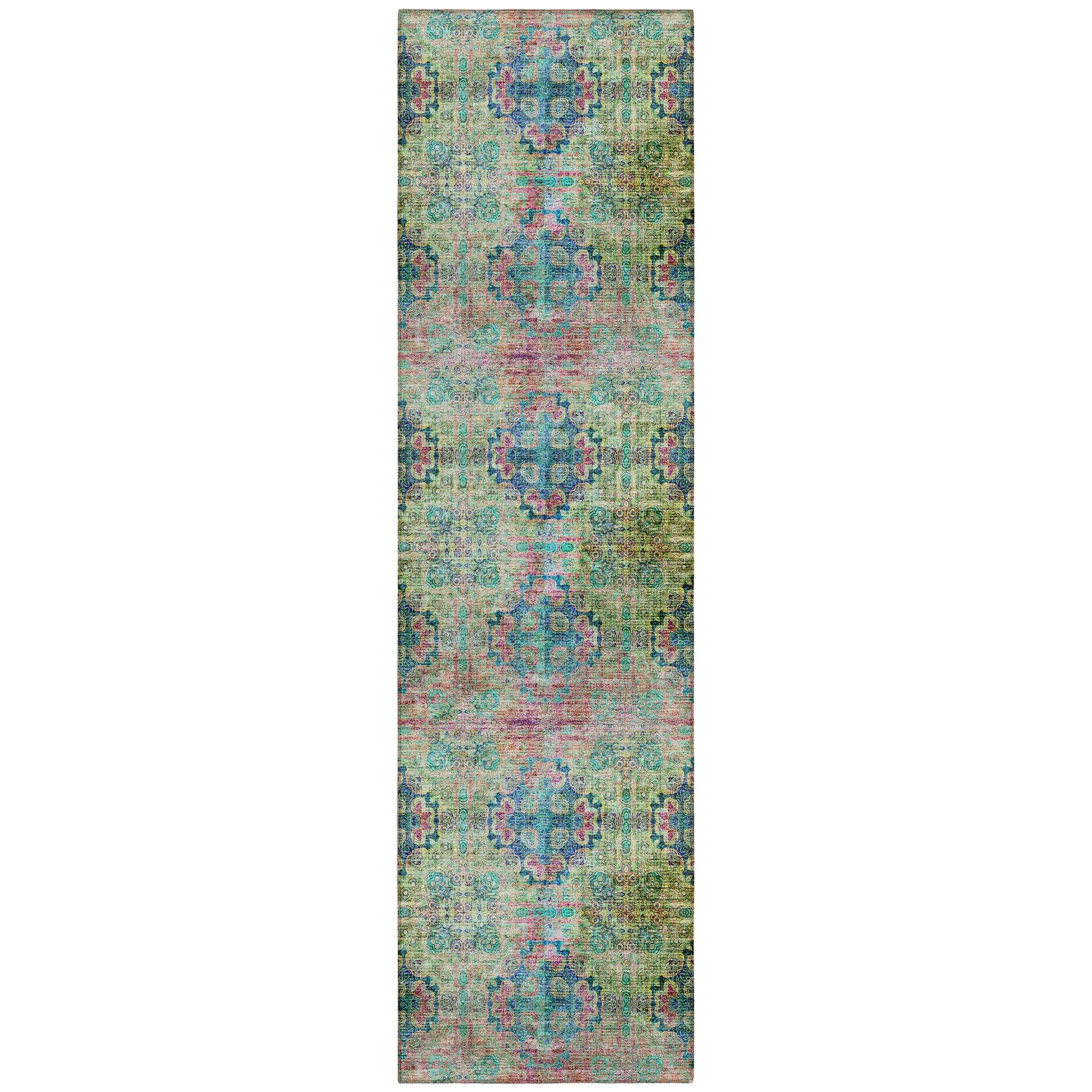 Machine Washable Indoor/ Outdoor Vintage Medallions Chantille Rug