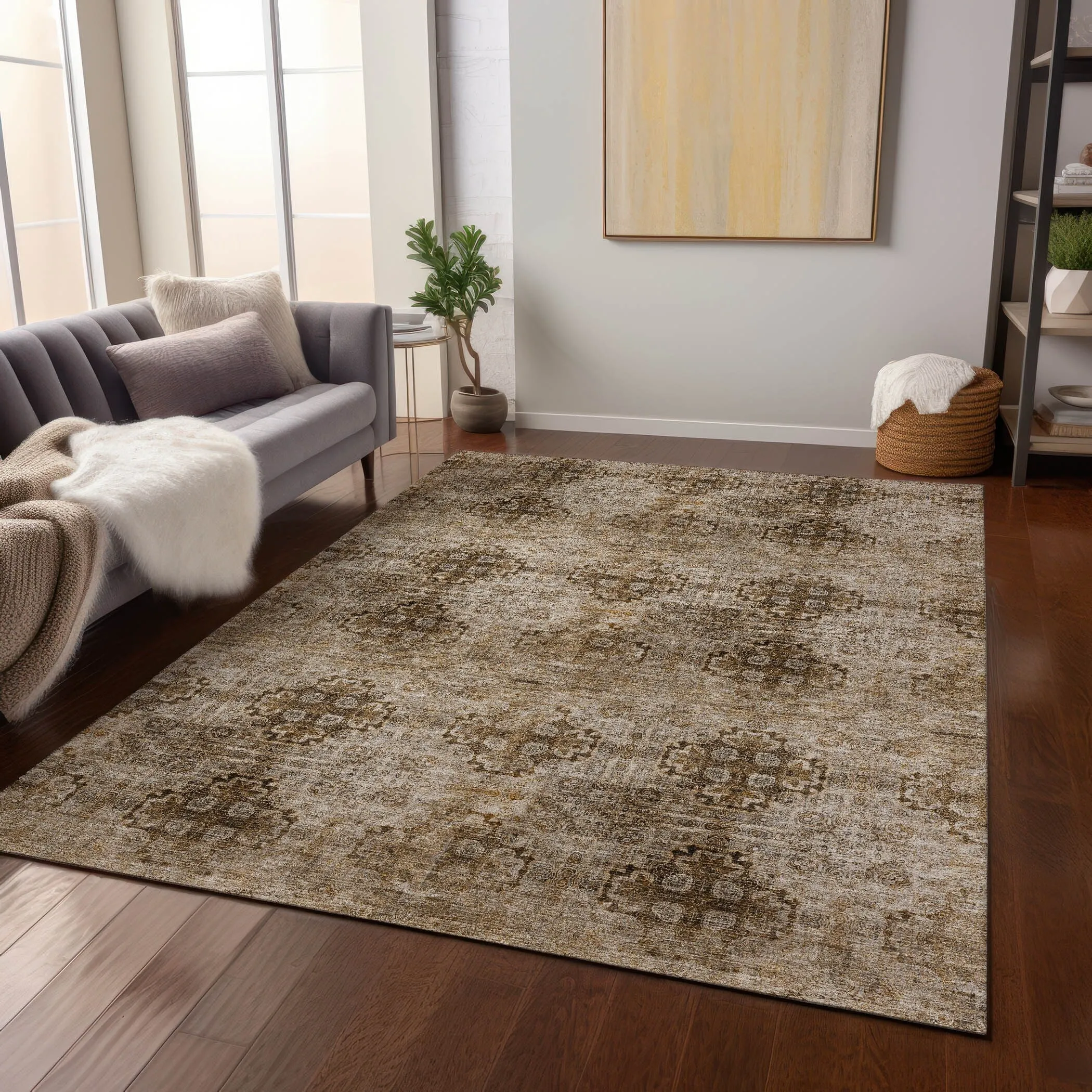 Machine Washable Indoor/ Outdoor Vintage Medallions Chantille Rug