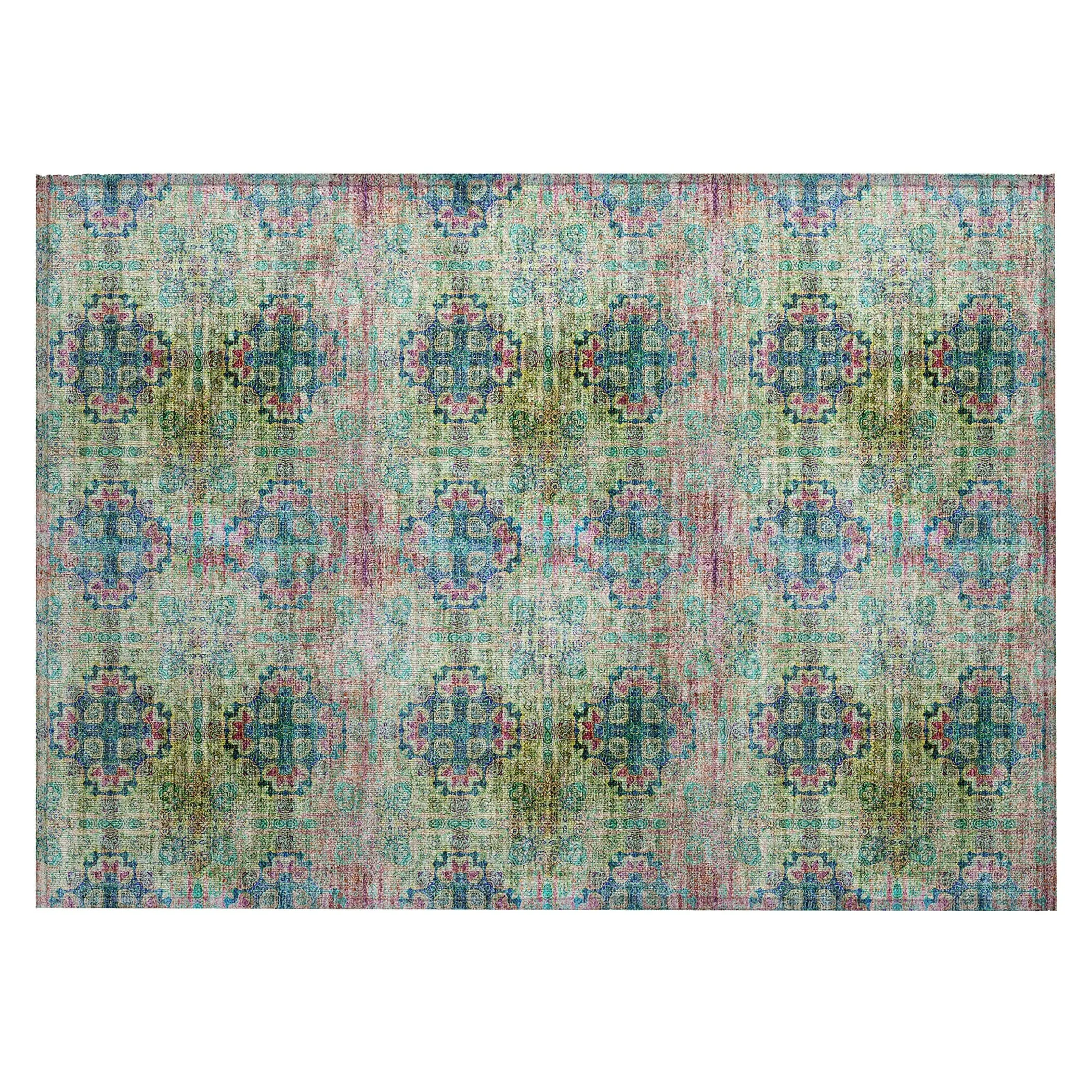 Machine Washable Indoor/ Outdoor Vintage Medallions Chantille Rug