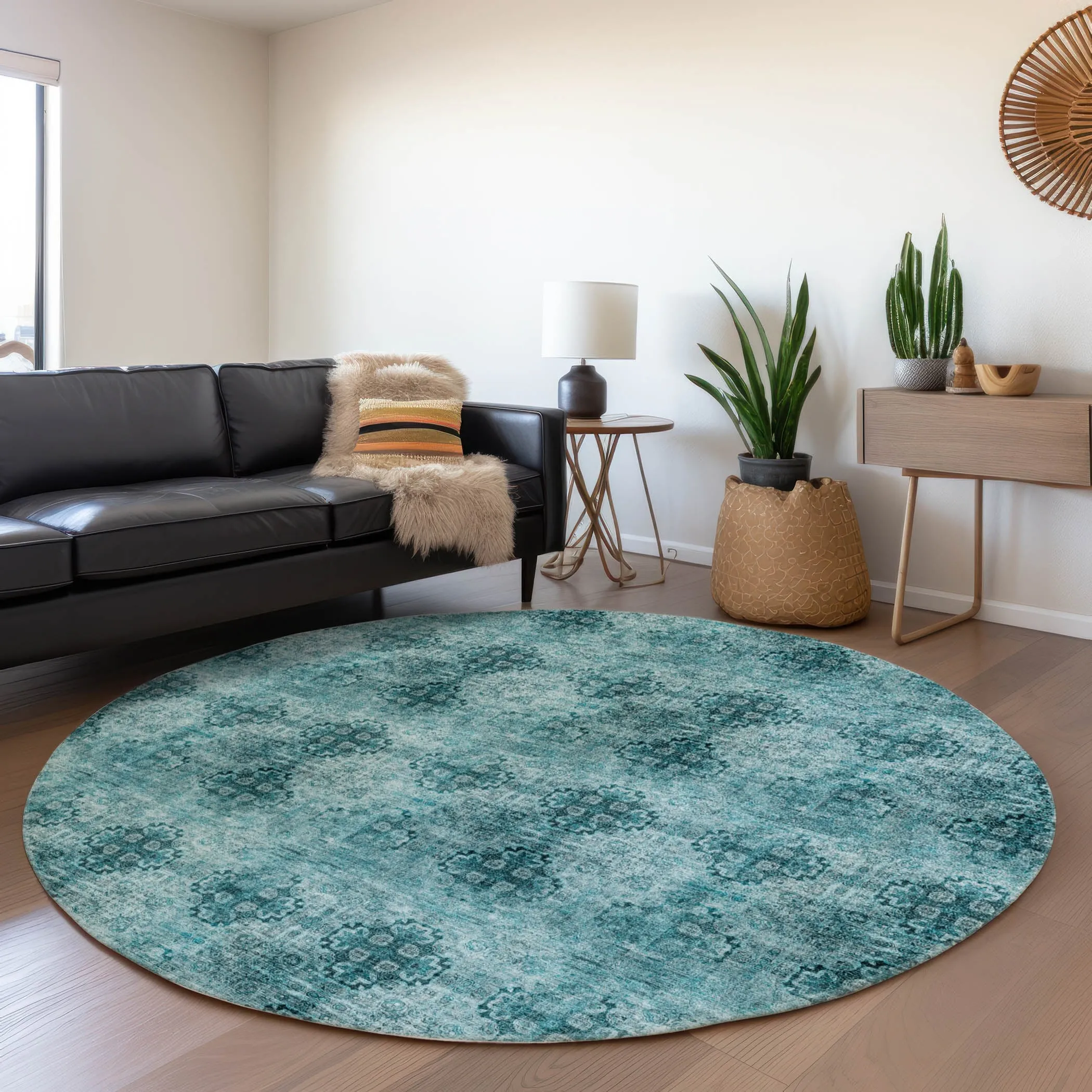 Machine Washable Indoor/ Outdoor Vintage Medallions Chantille Rug