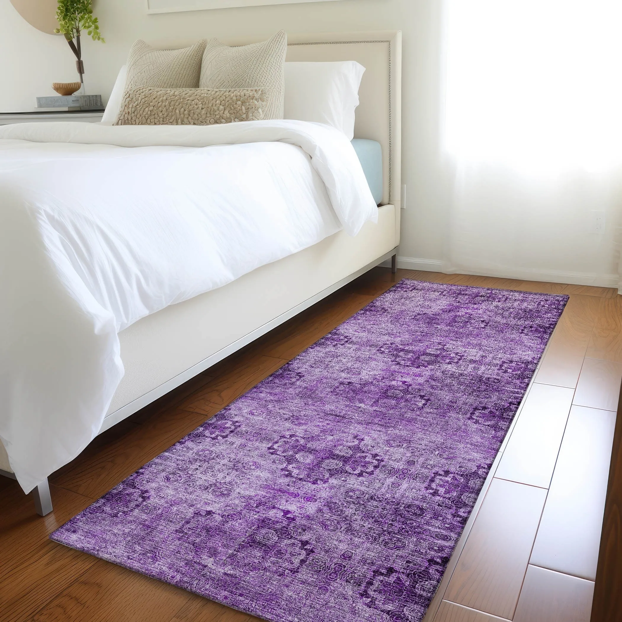 Machine Washable Indoor/ Outdoor Vintage Medallions Chantille Rug