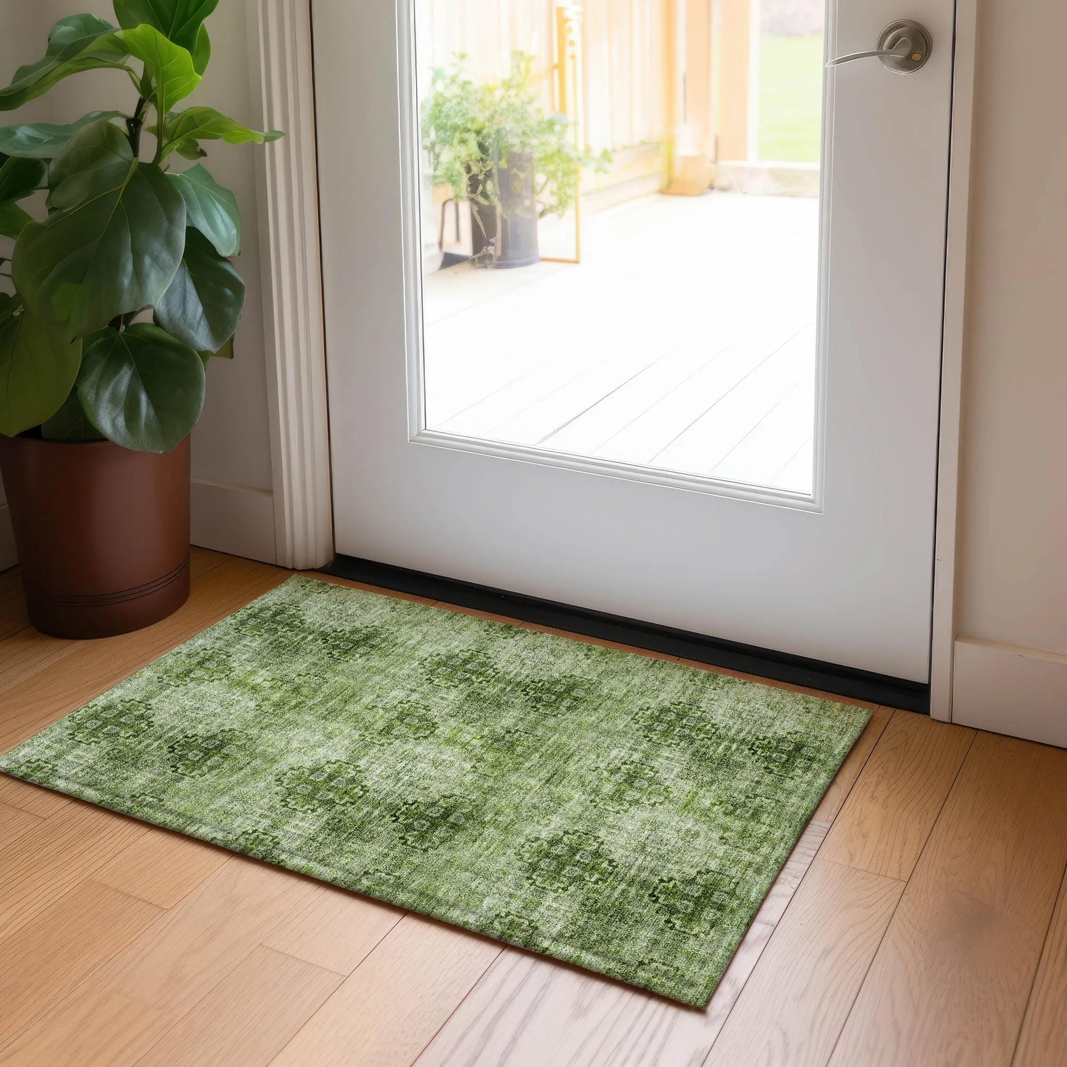 Machine Washable Indoor/ Outdoor Vintage Medallions Chantille Rug