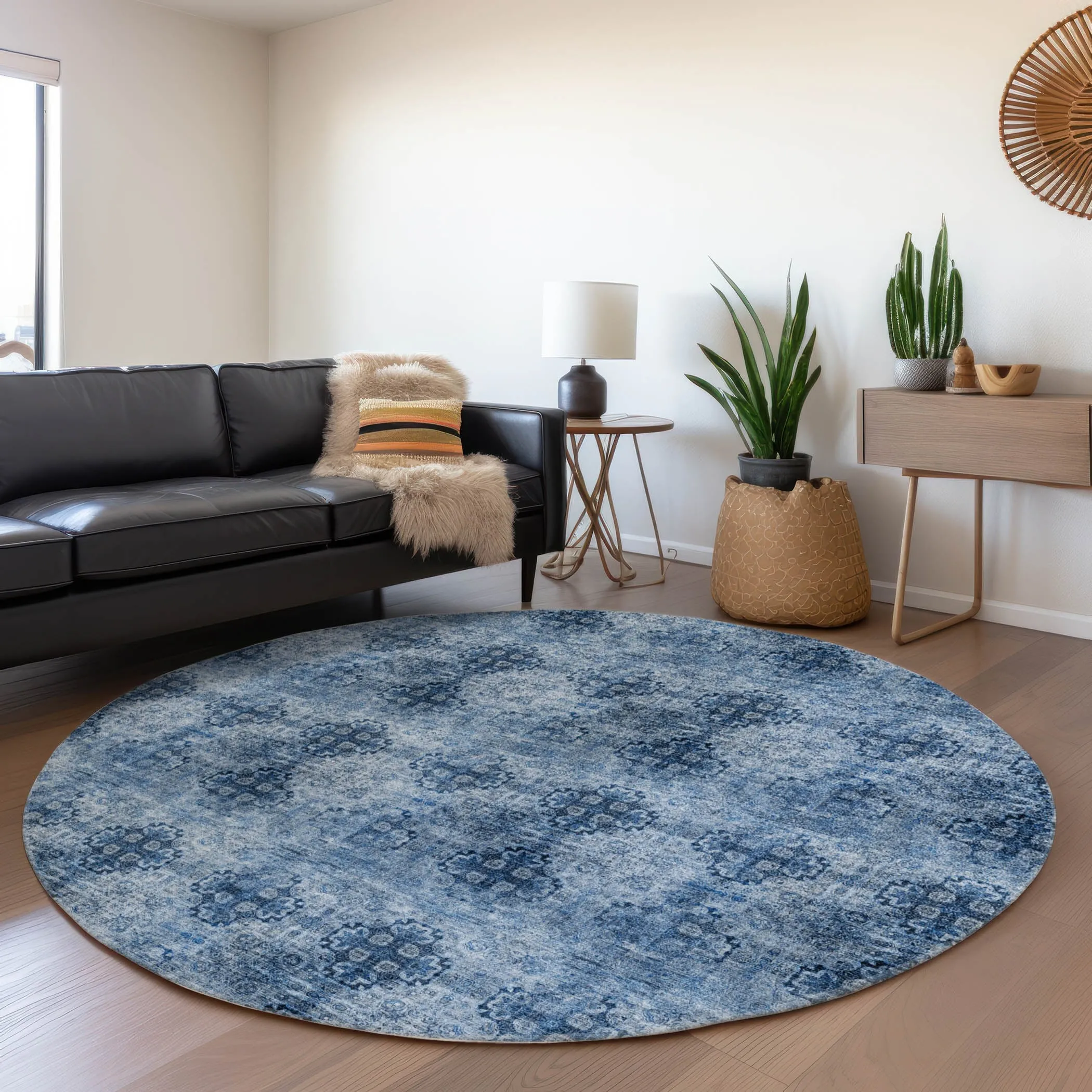 Machine Washable Indoor/ Outdoor Vintage Medallions Chantille Rug