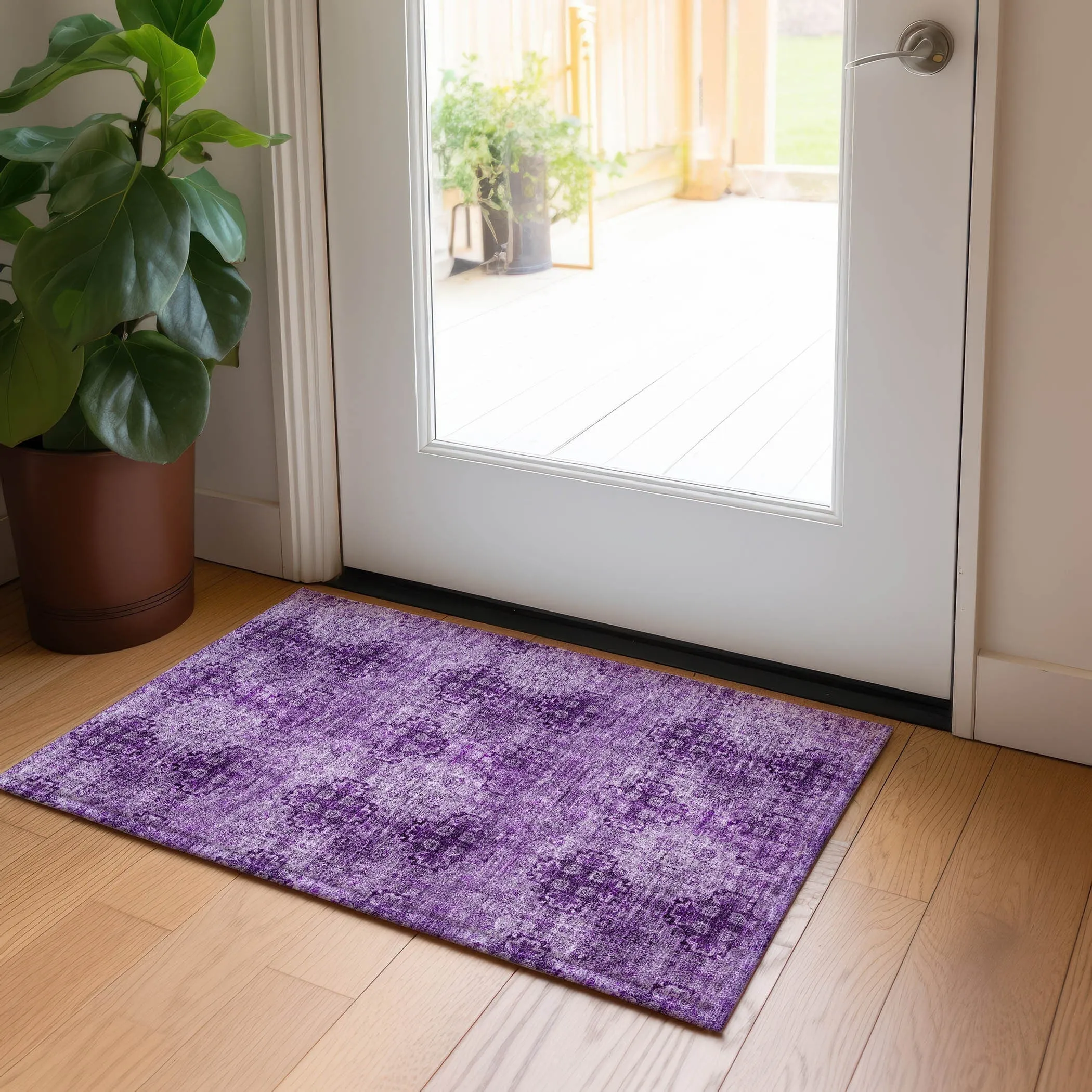 Machine Washable Indoor/ Outdoor Vintage Medallions Chantille Rug