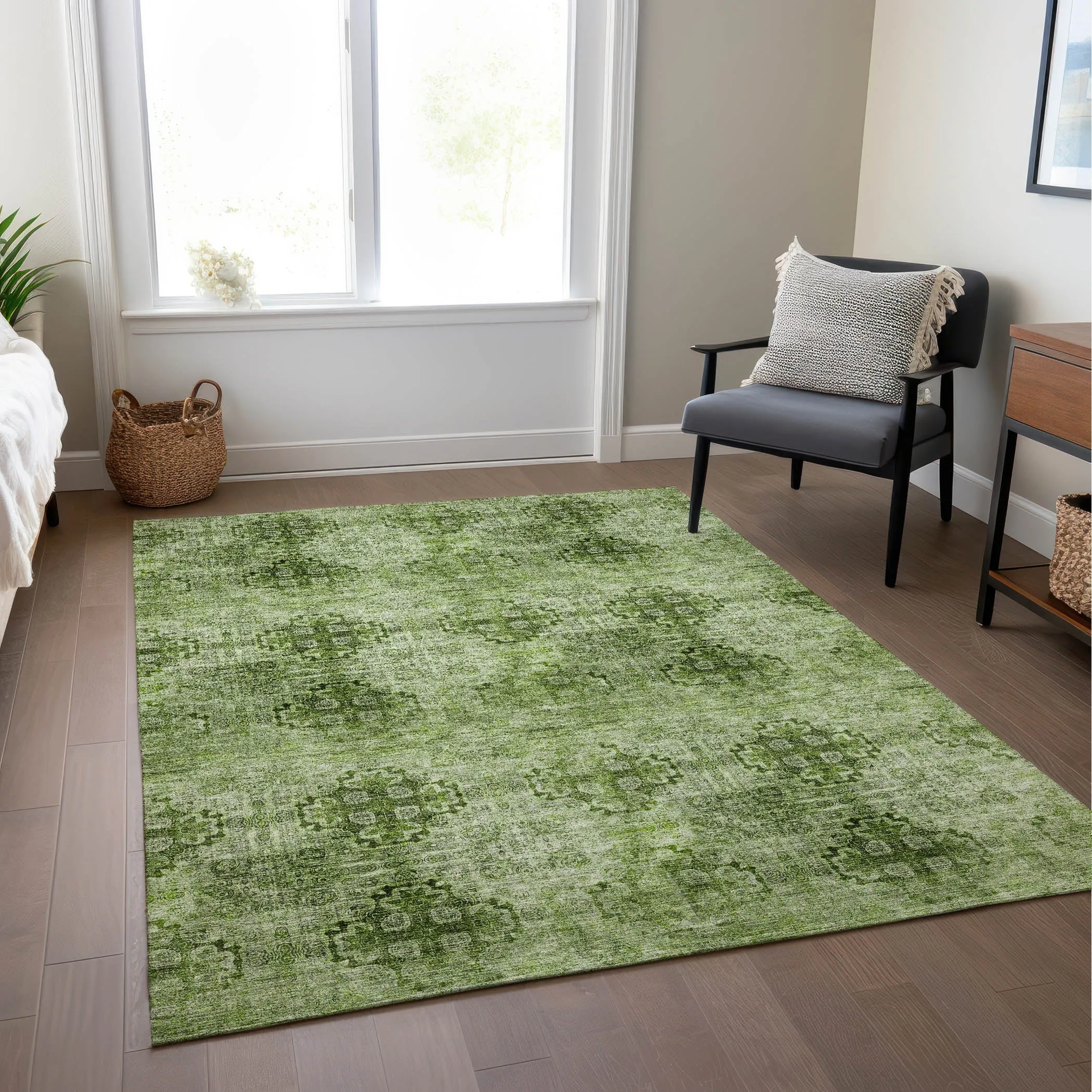 Machine Washable Indoor/ Outdoor Vintage Medallions Chantille Rug