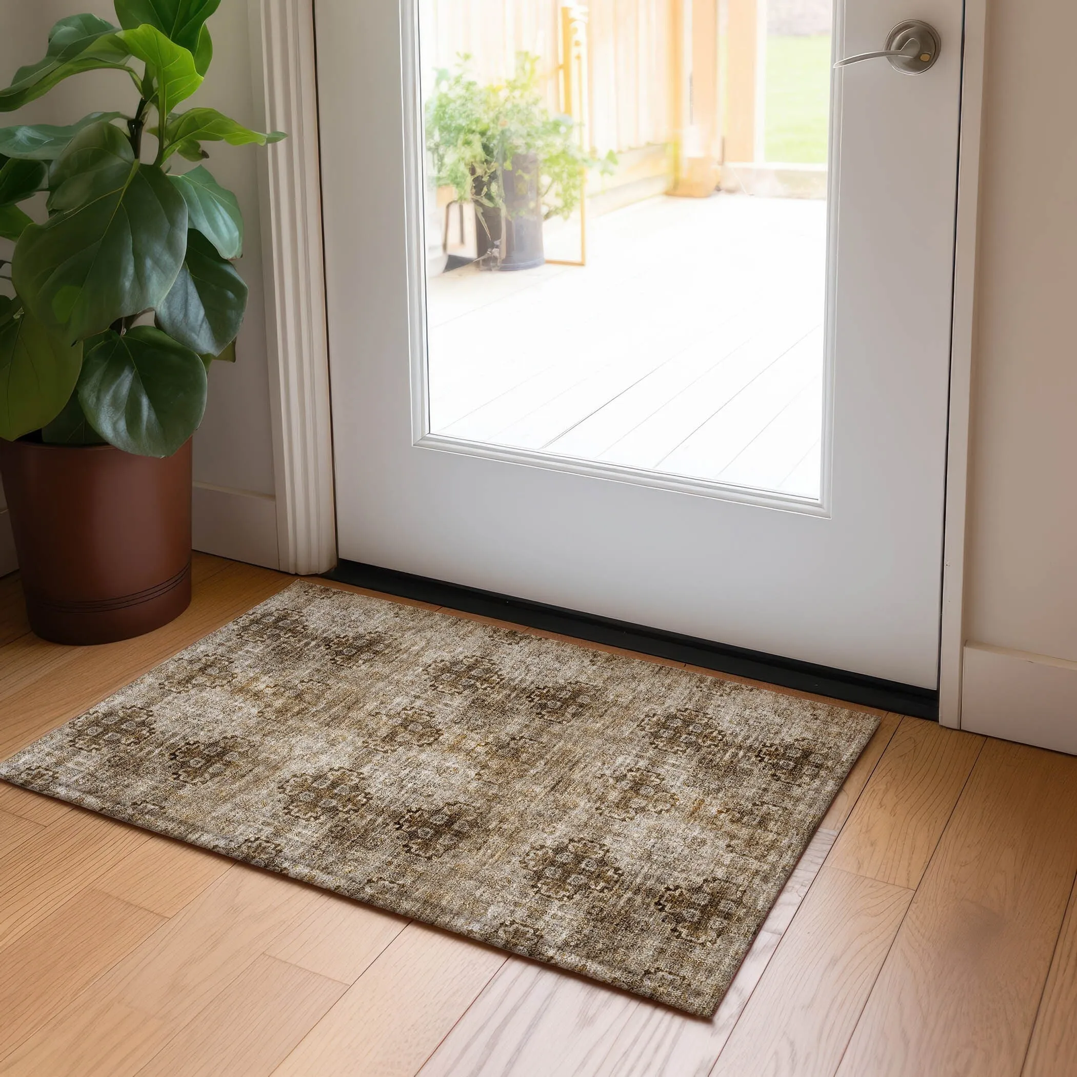 Machine Washable Indoor/ Outdoor Vintage Medallions Chantille Rug