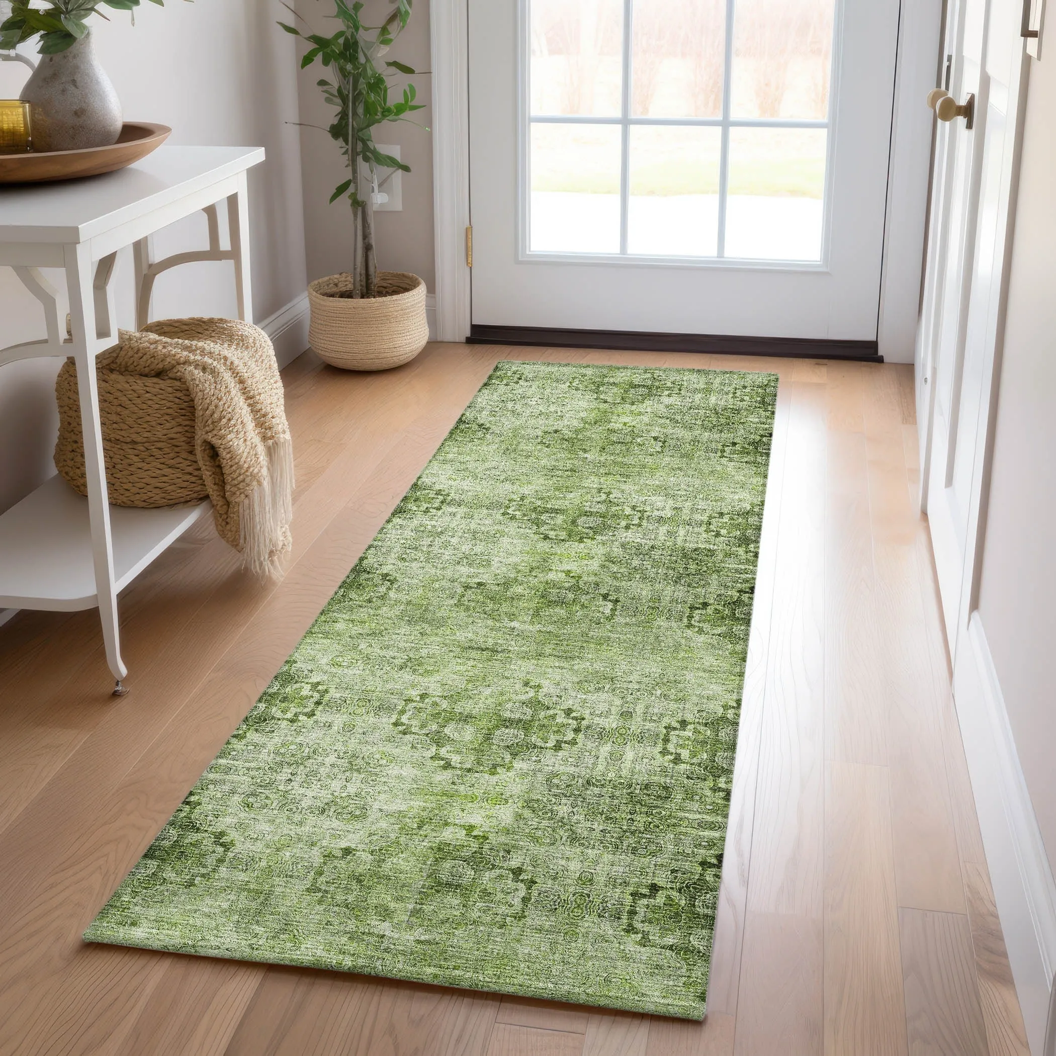 Machine Washable Indoor/ Outdoor Vintage Medallions Chantille Rug