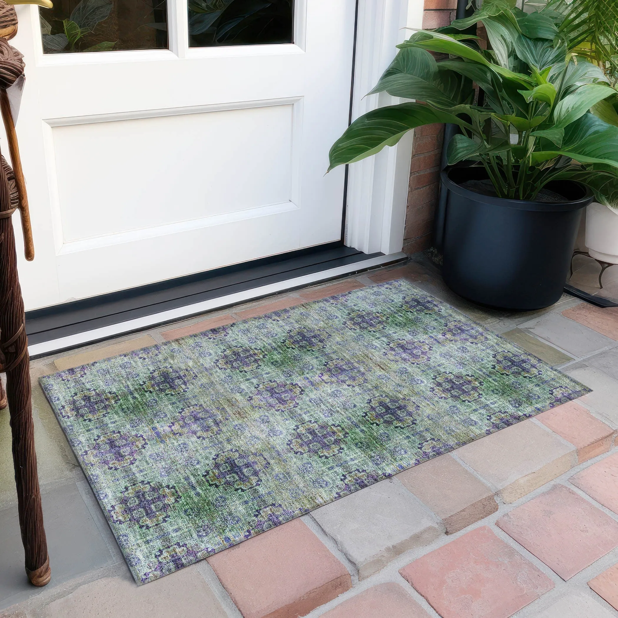 Machine Washable Indoor/ Outdoor Vintage Medallions Chantille Rug