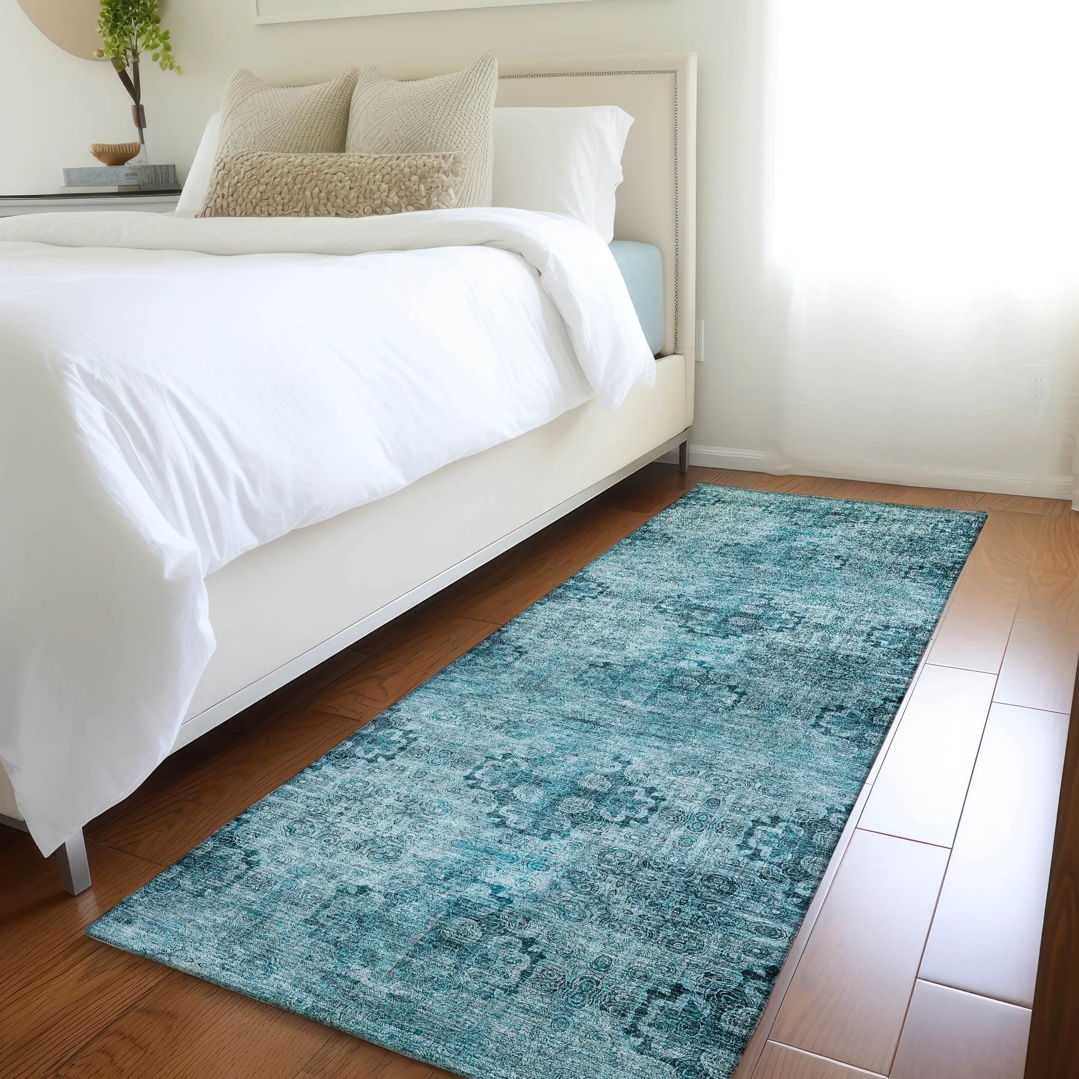 Machine Washable Indoor/ Outdoor Vintage Medallions Chantille Rug