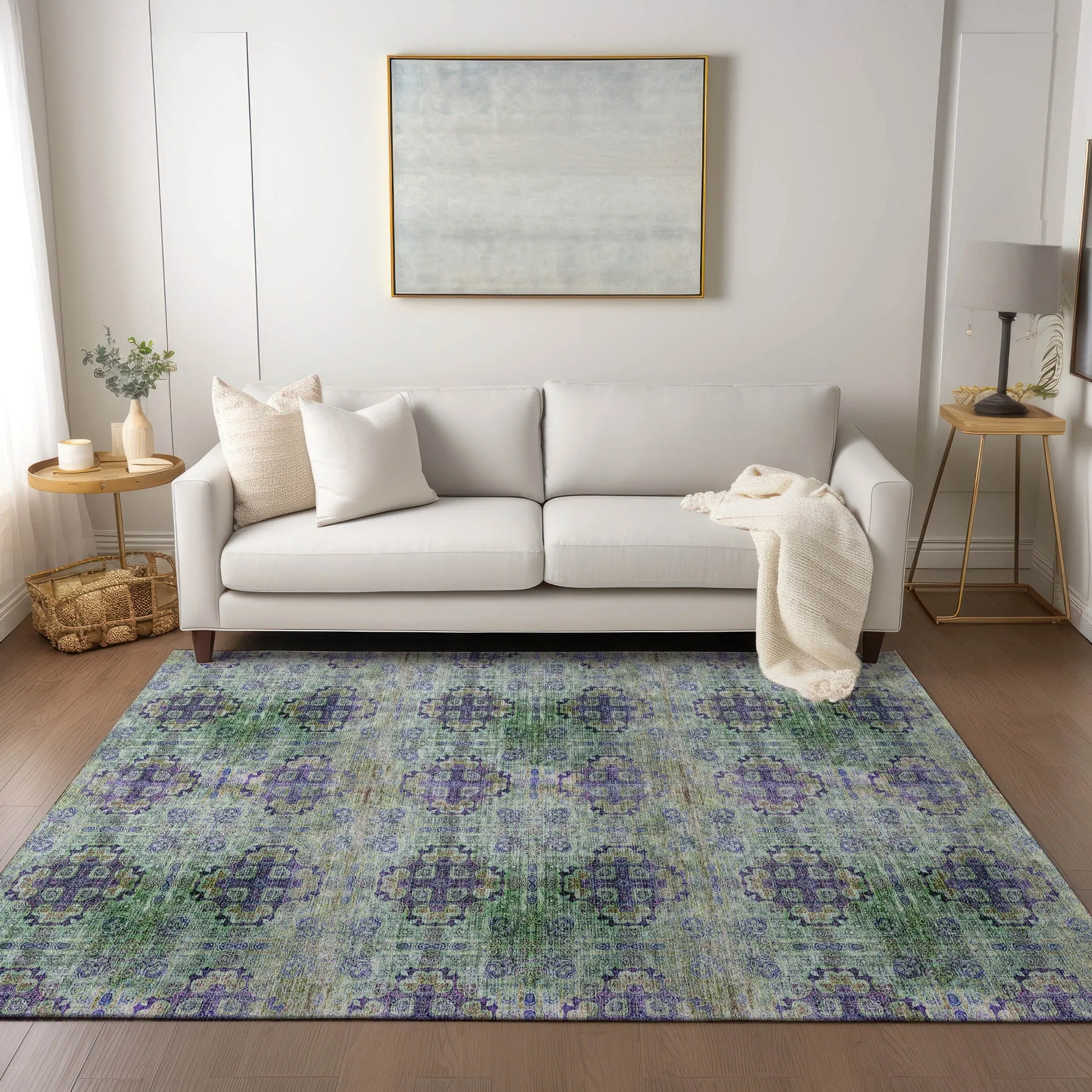 Machine Washable Indoor/ Outdoor Vintage Medallions Chantille Rug