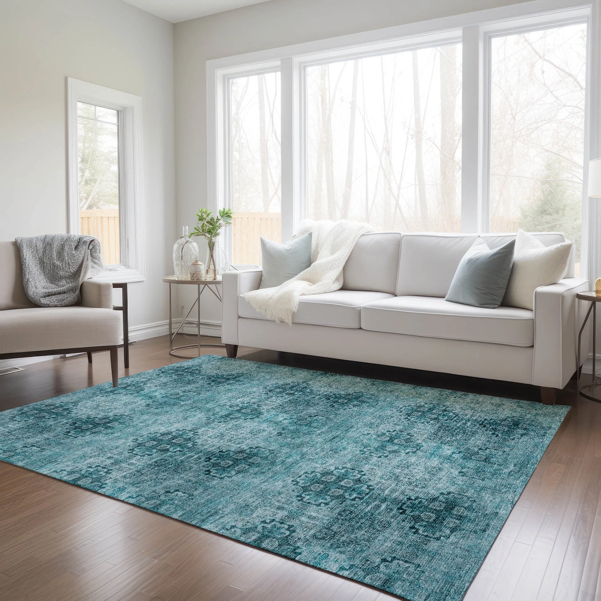 Machine Washable Indoor/ Outdoor Vintage Medallions Chantille Rug