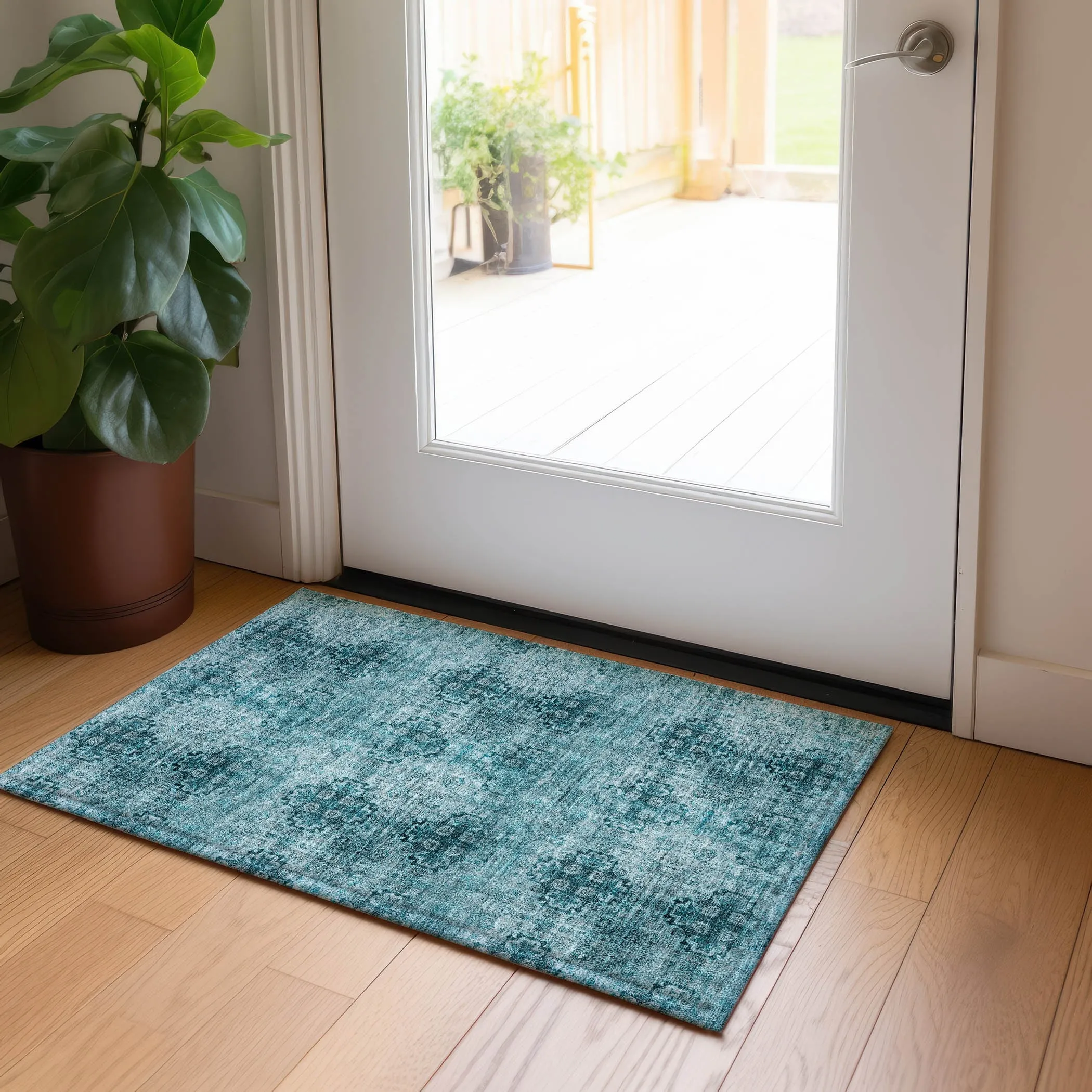 Machine Washable Indoor/ Outdoor Vintage Medallions Chantille Rug